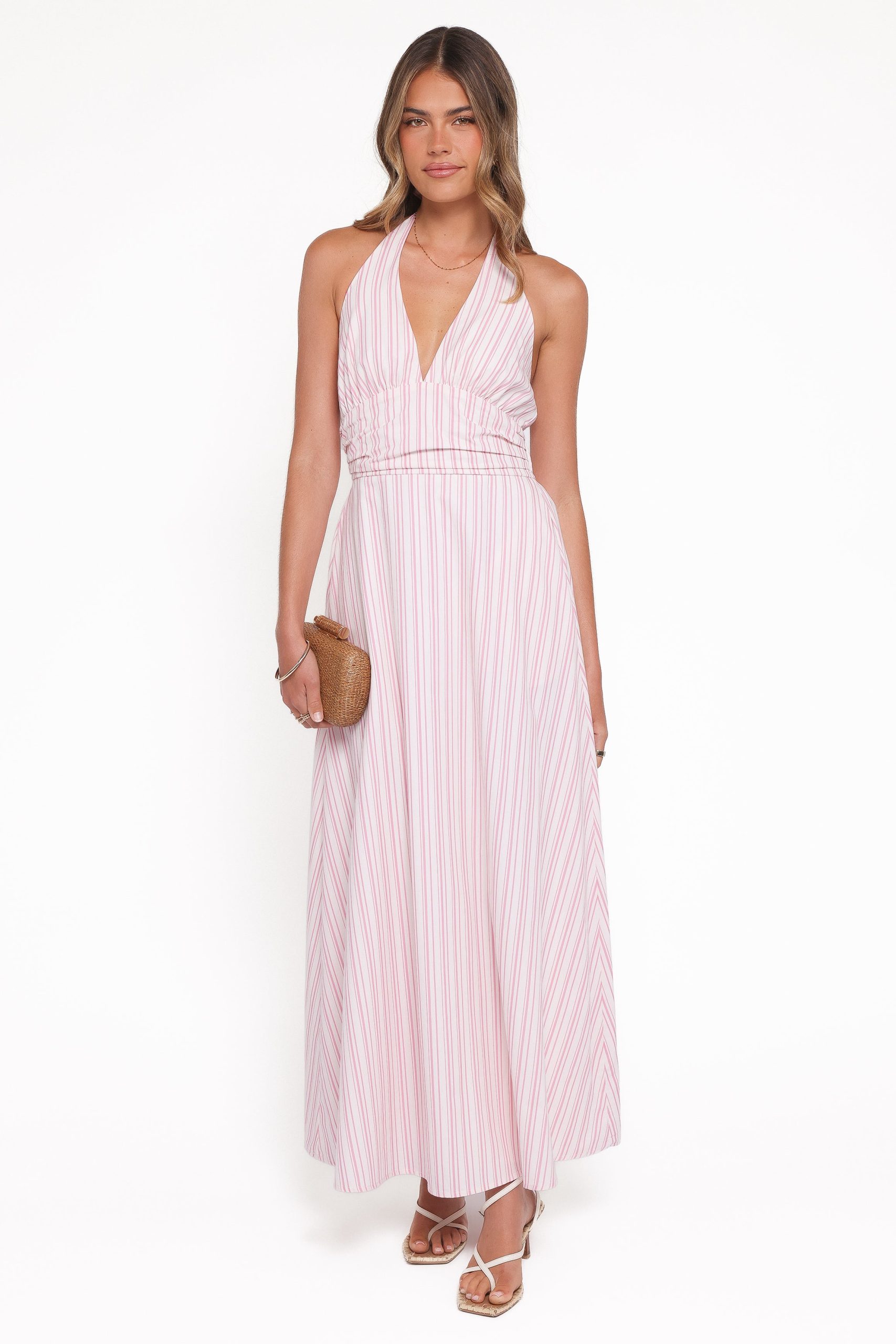 Marie Halterneck Maxi Dress - Pink Stripe - Image 2