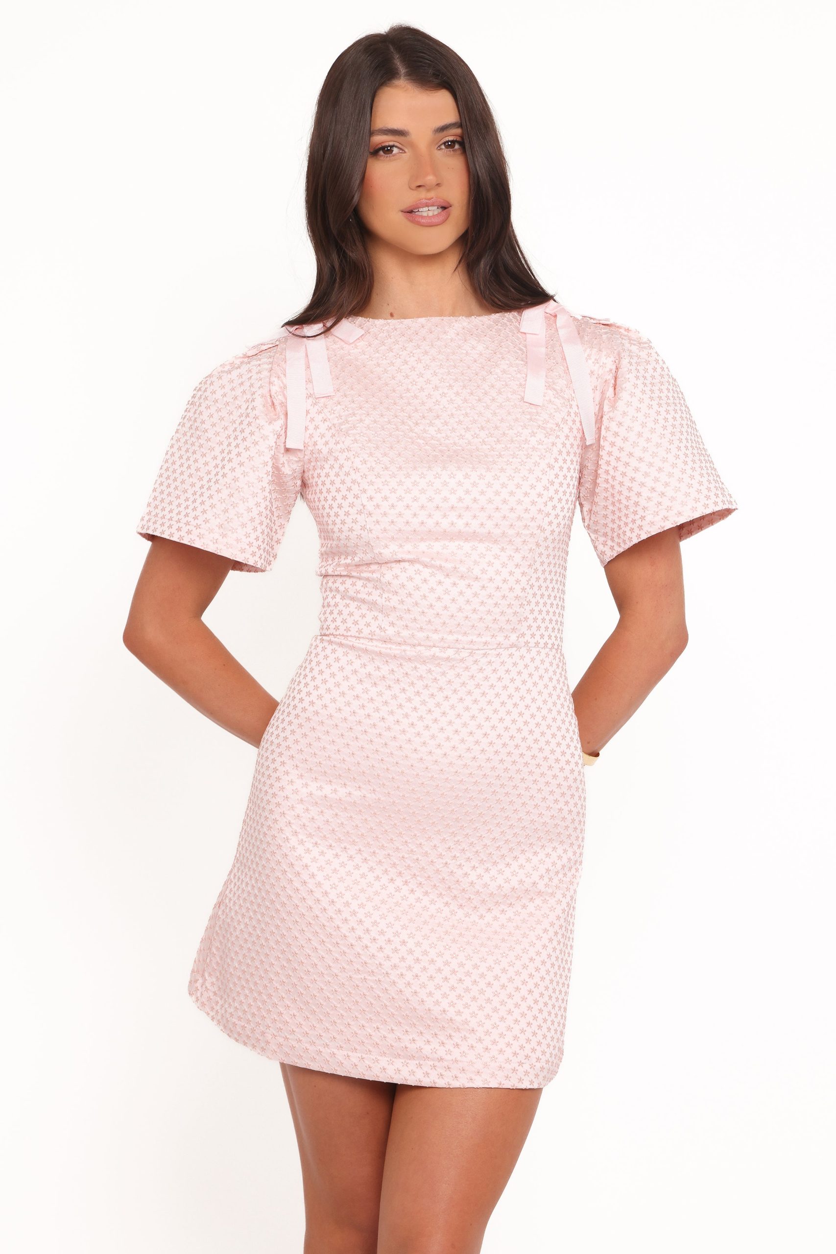 Marlene Mini Dress - Pink Rose Brocade - Image 2