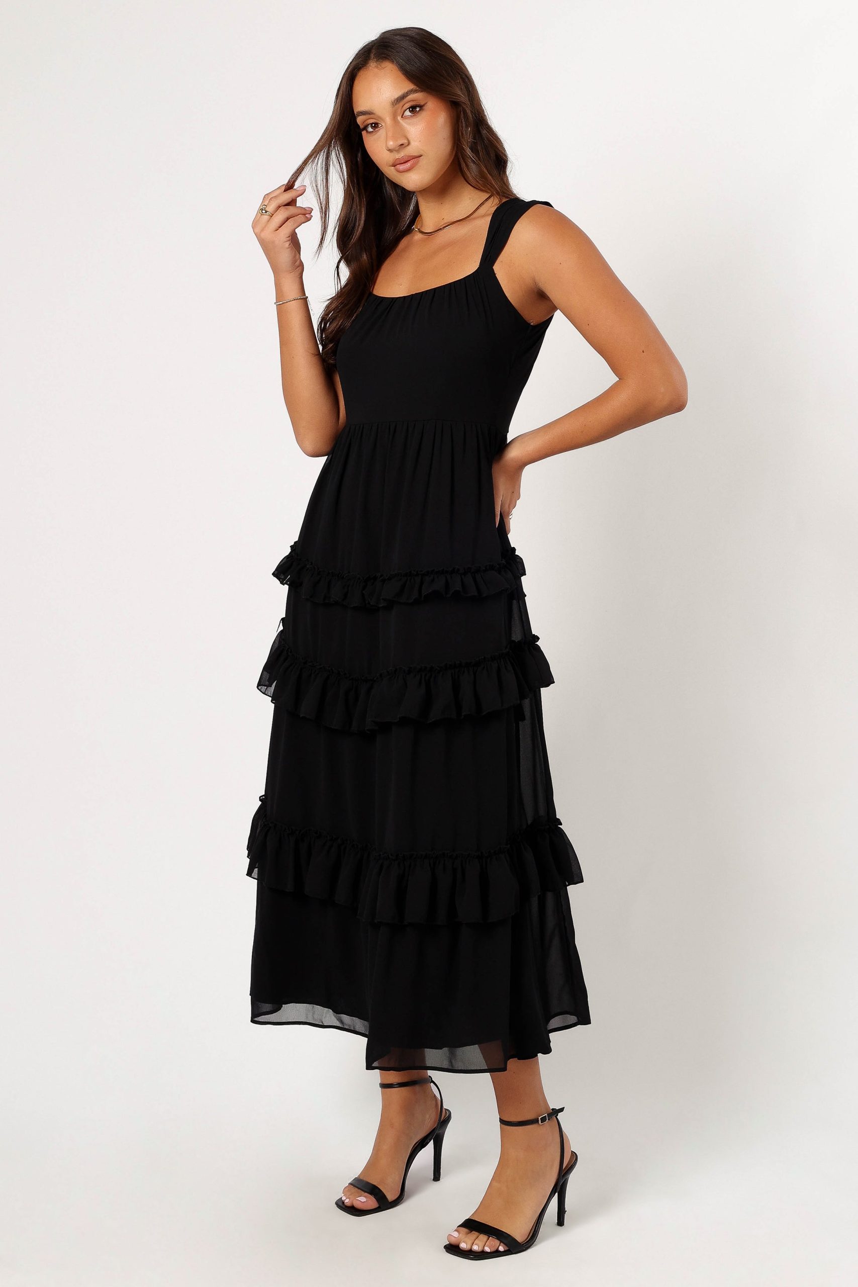 Marli Ruffle Midi Dress - Black - Image 3