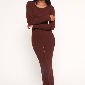Marshall Button Through Knit Maxi Dress - Chocolate