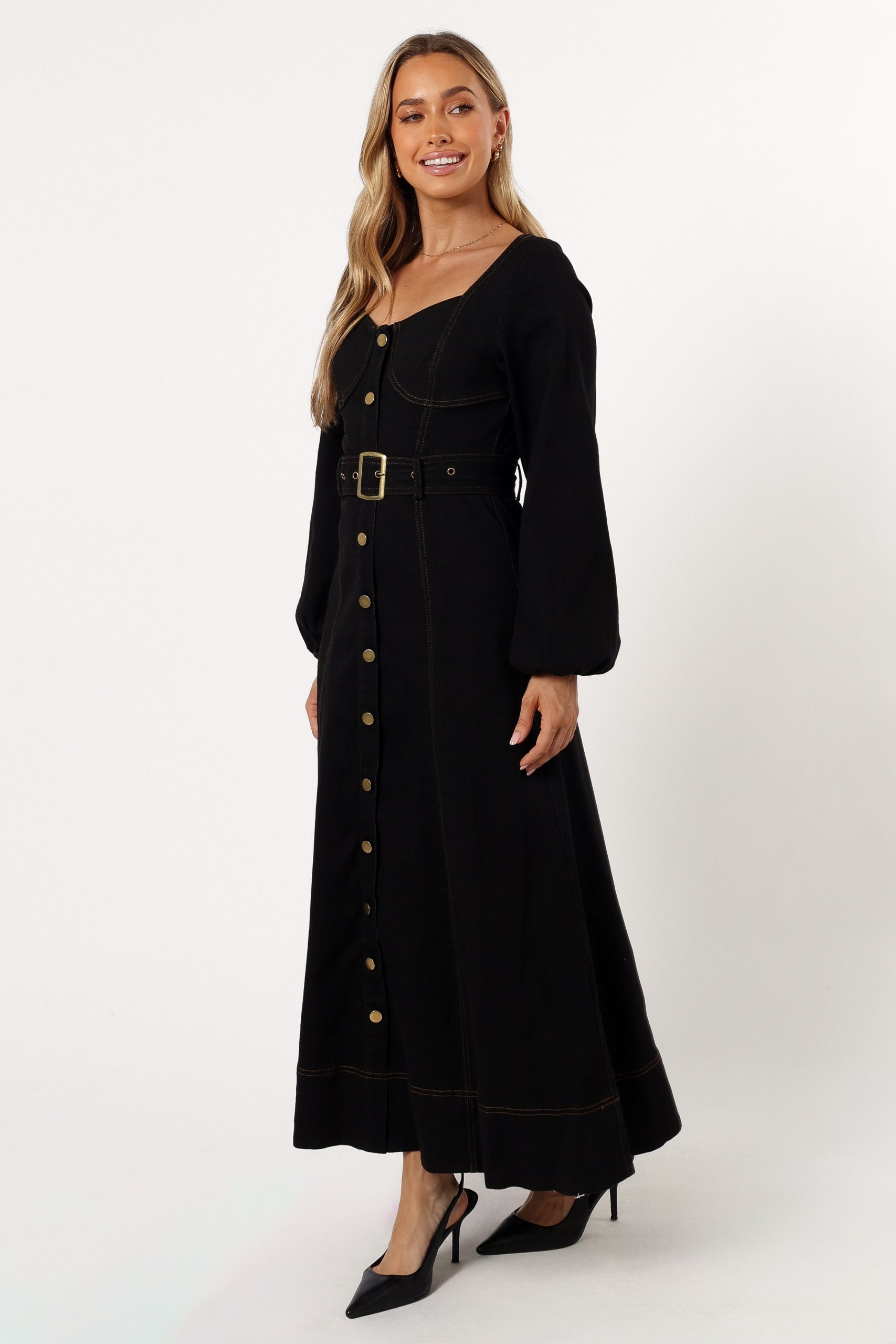 Mateo Long Sleeve Denim Dress - Black - Image 2
