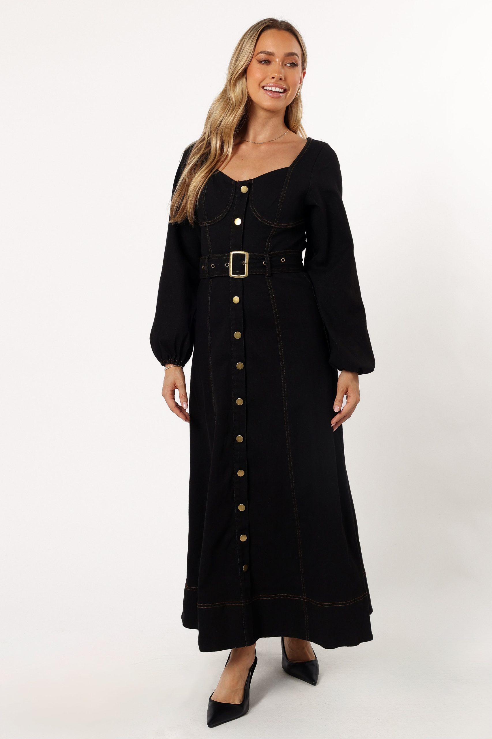 Mateo Long Sleeve Denim Dress - Black - Image 3
