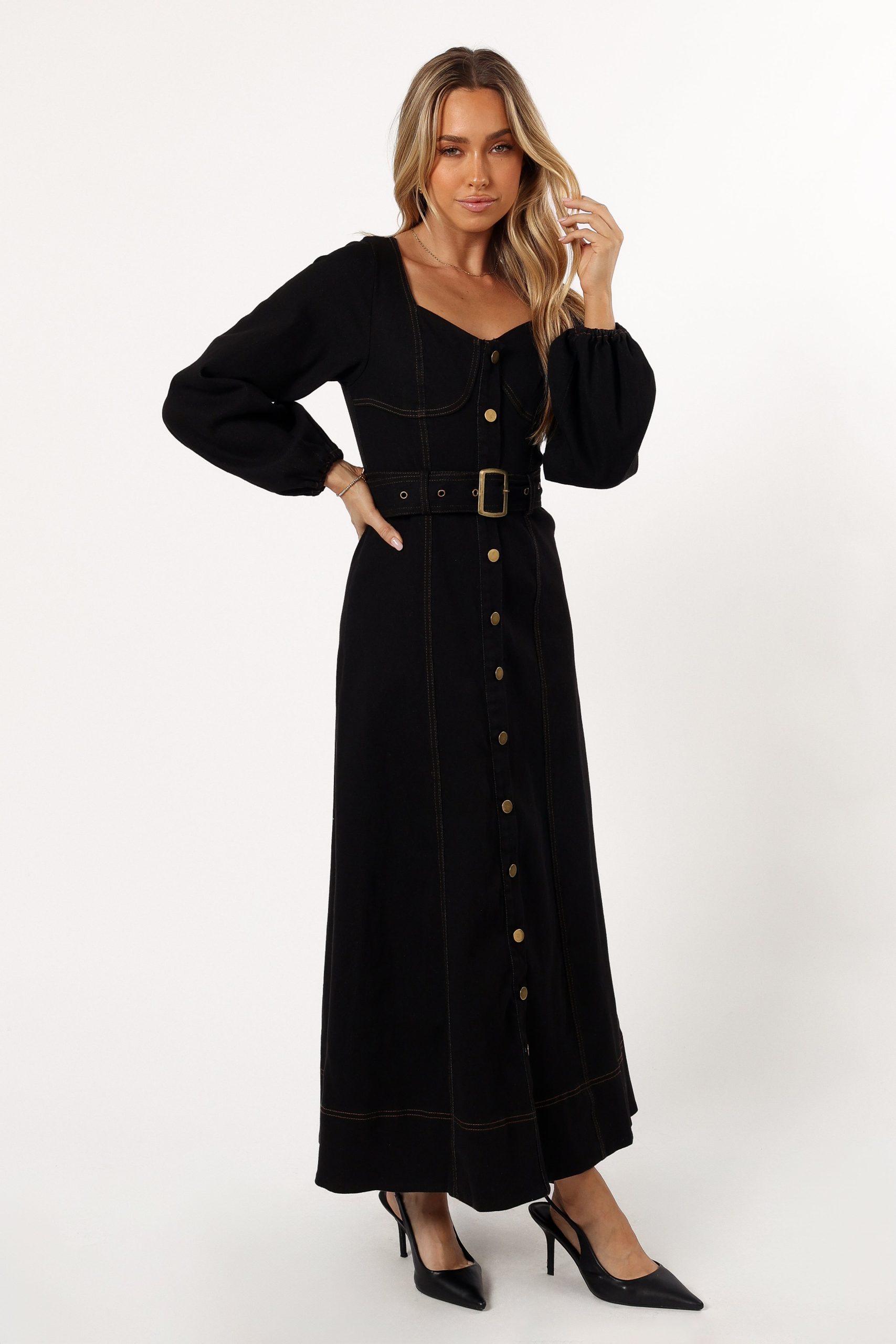 Mateo Long Sleeve Denim Dress - Black - Image 4