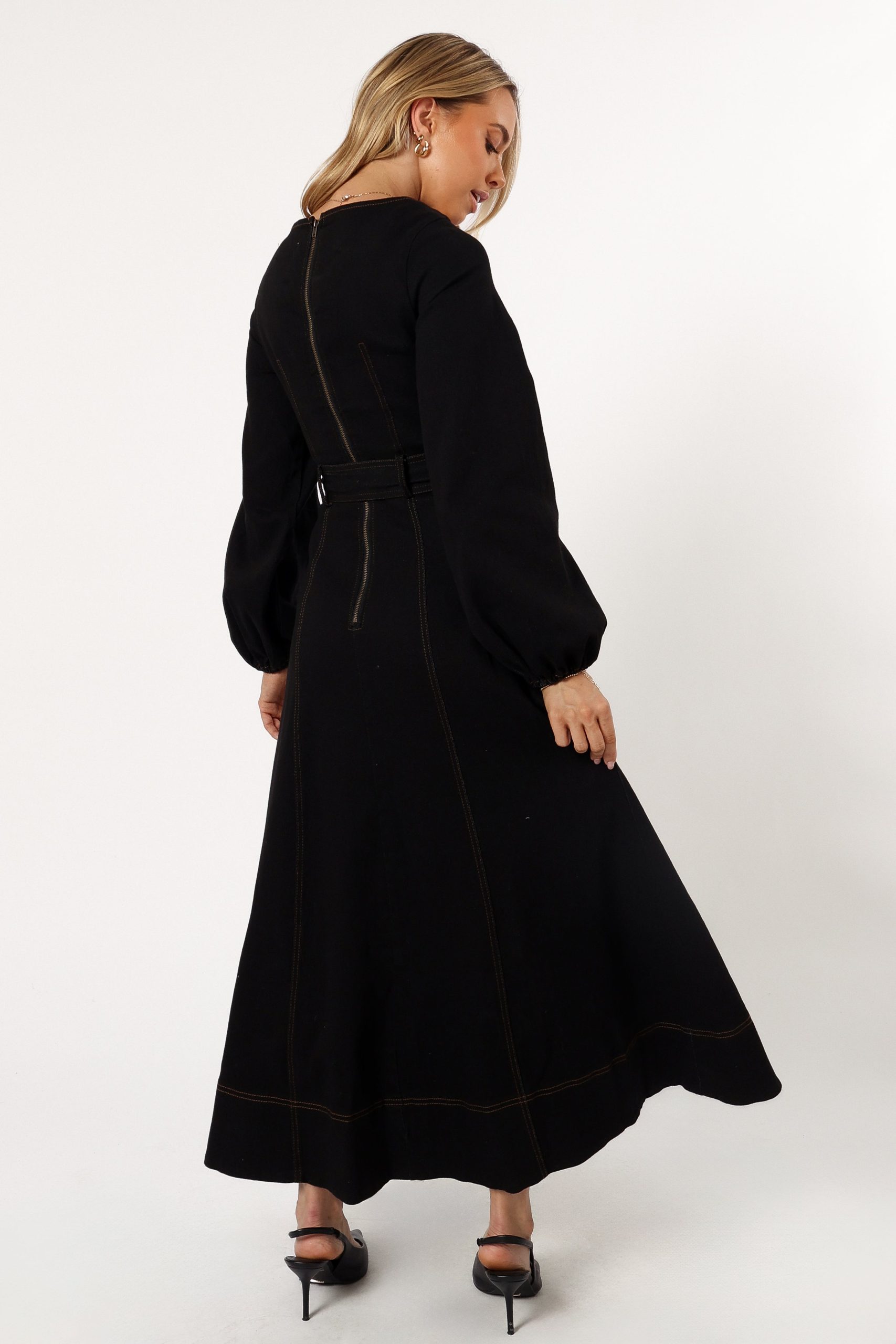 Mateo Long Sleeve Denim Dress - Black - Image 5