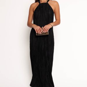 Melody Plisse Halter Maxi Dress - Black