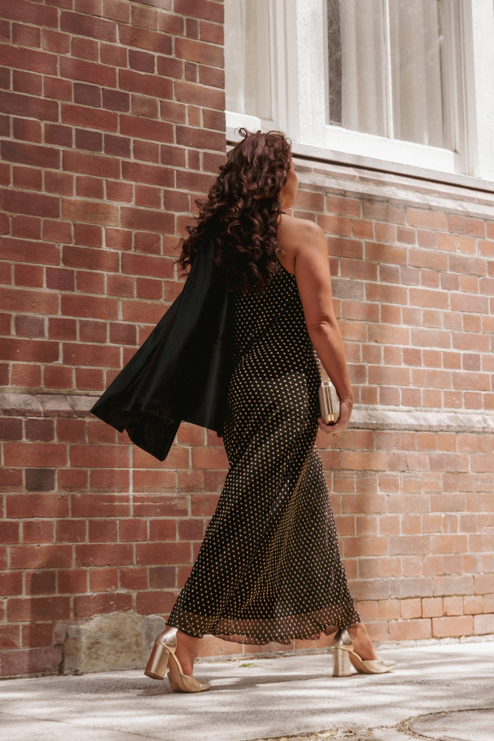Melody Plisse Halter Maxi Dress - Black/Gold Polka Dot - Image 7