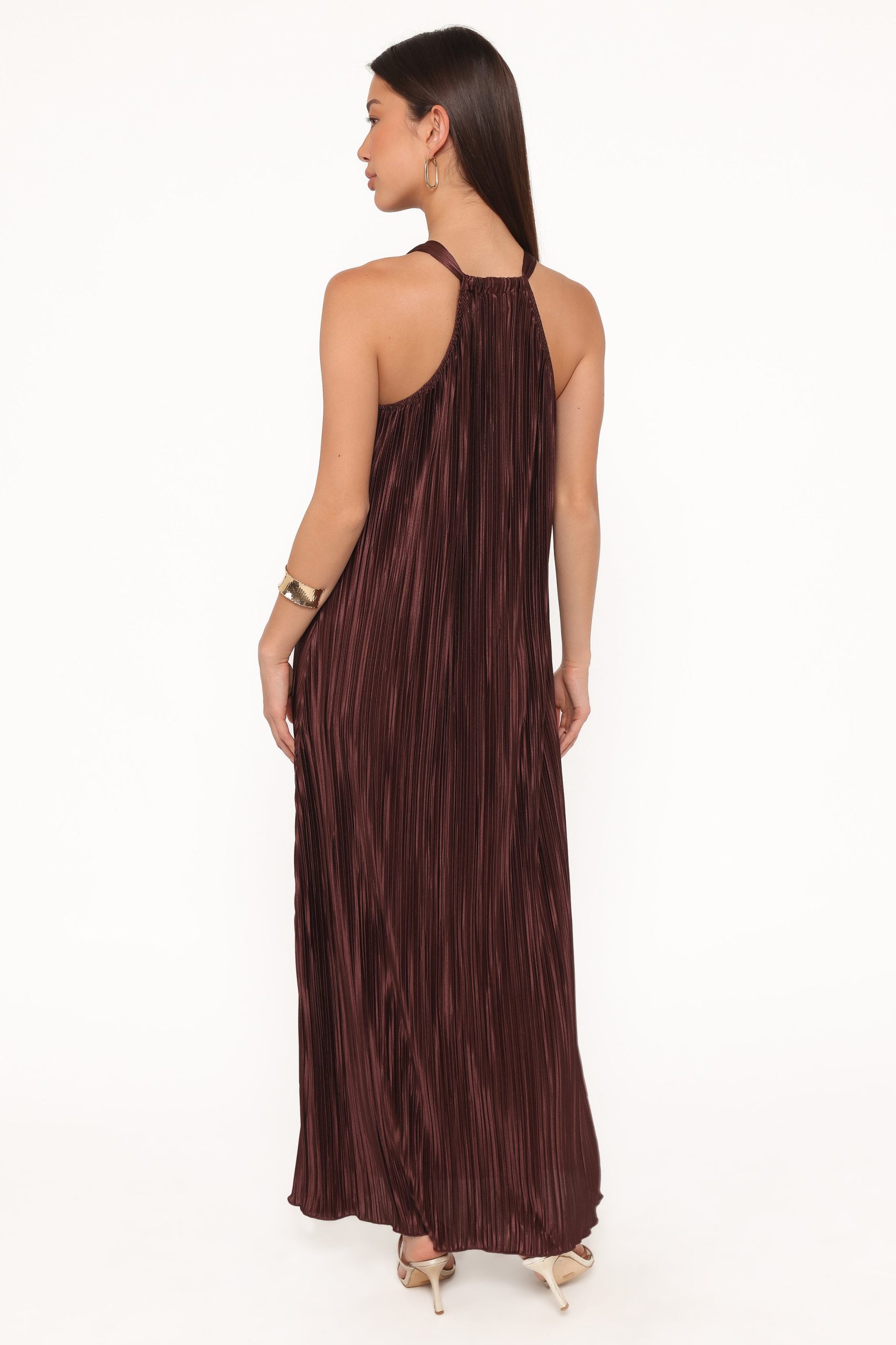 Melody Plisse Halter Maxi Dress - Brown - Image 4