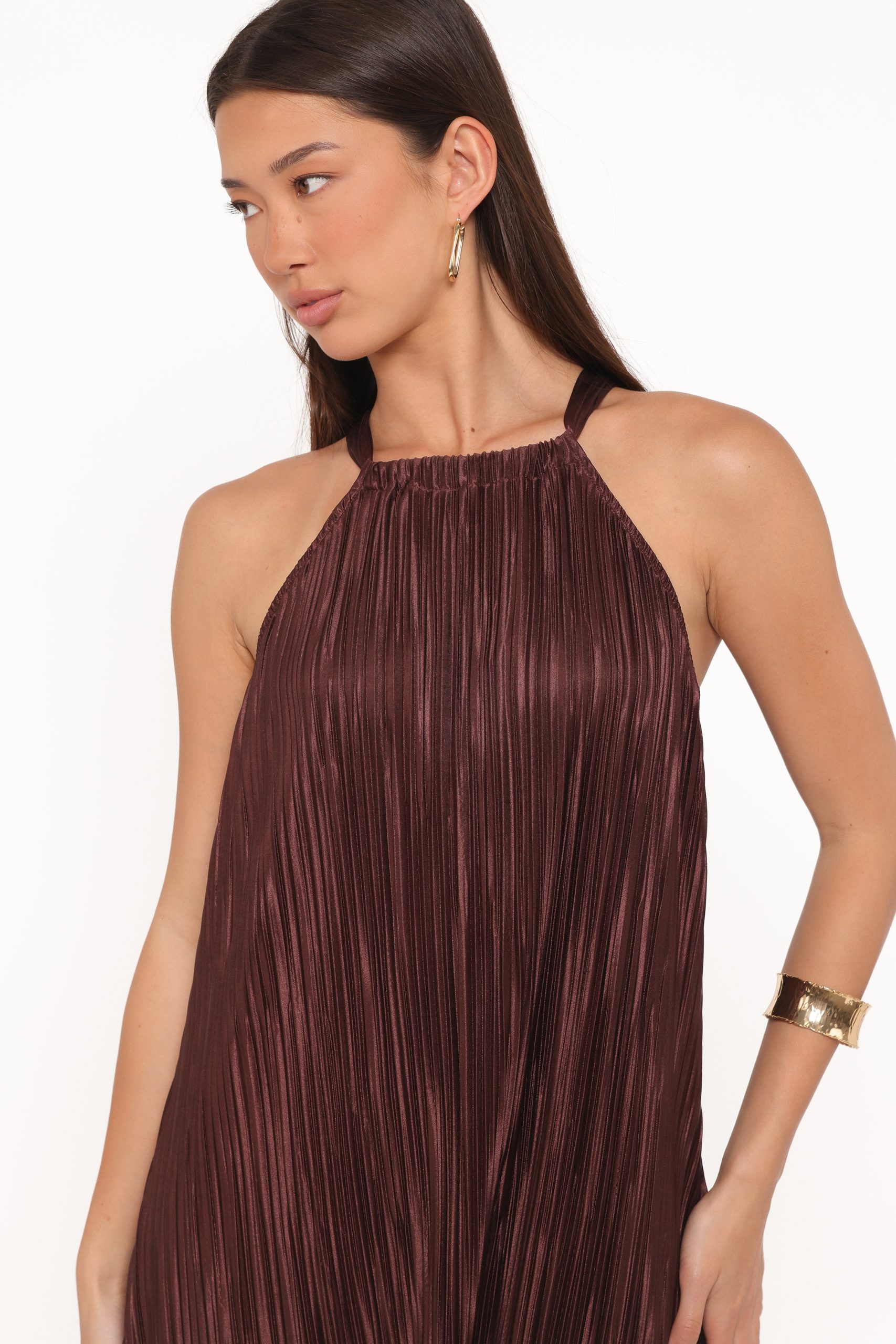 Melody Plisse Halter Maxi Dress - Brown - Image 2