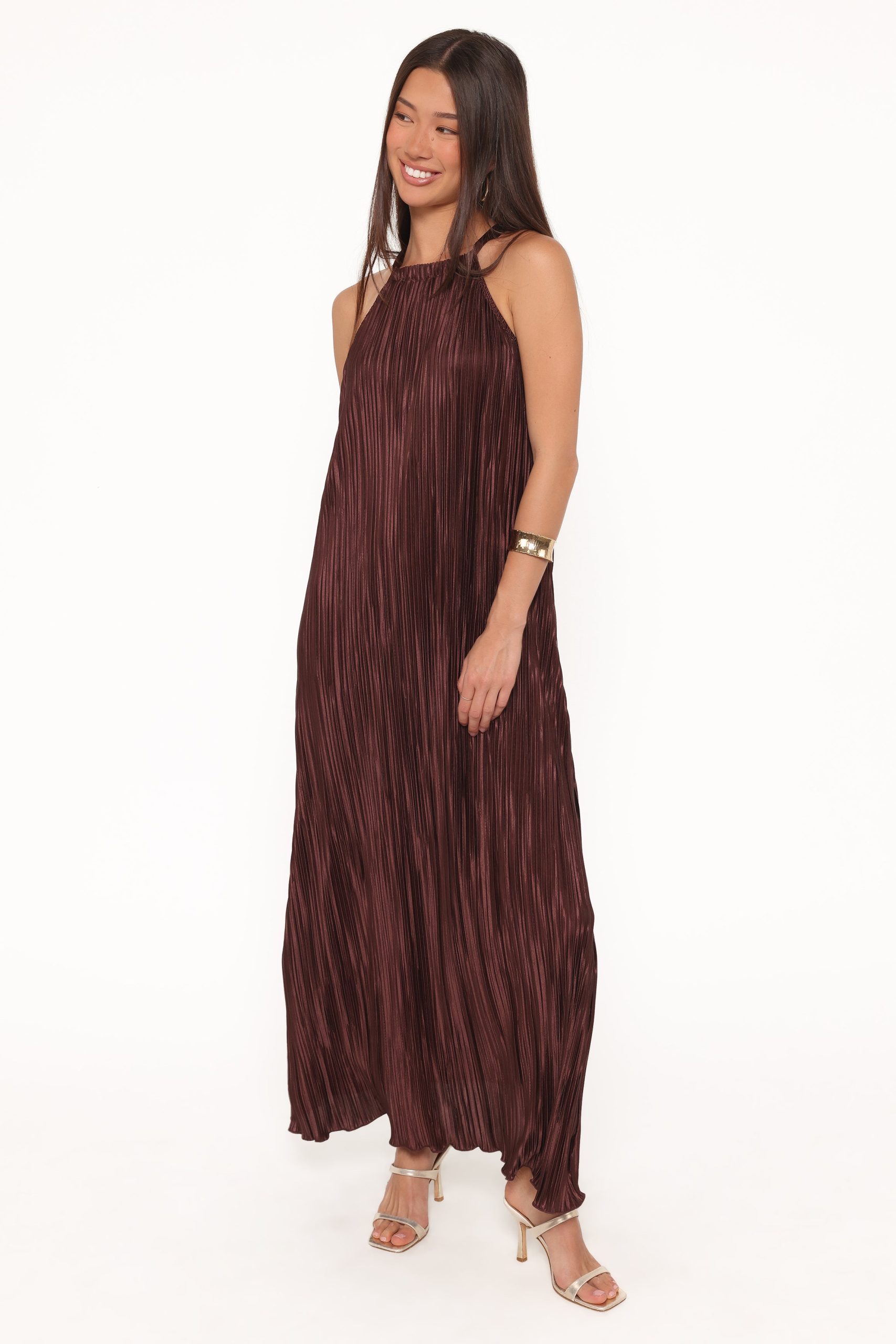 Melody Plisse Halter Maxi Dress - Brown - Image 3