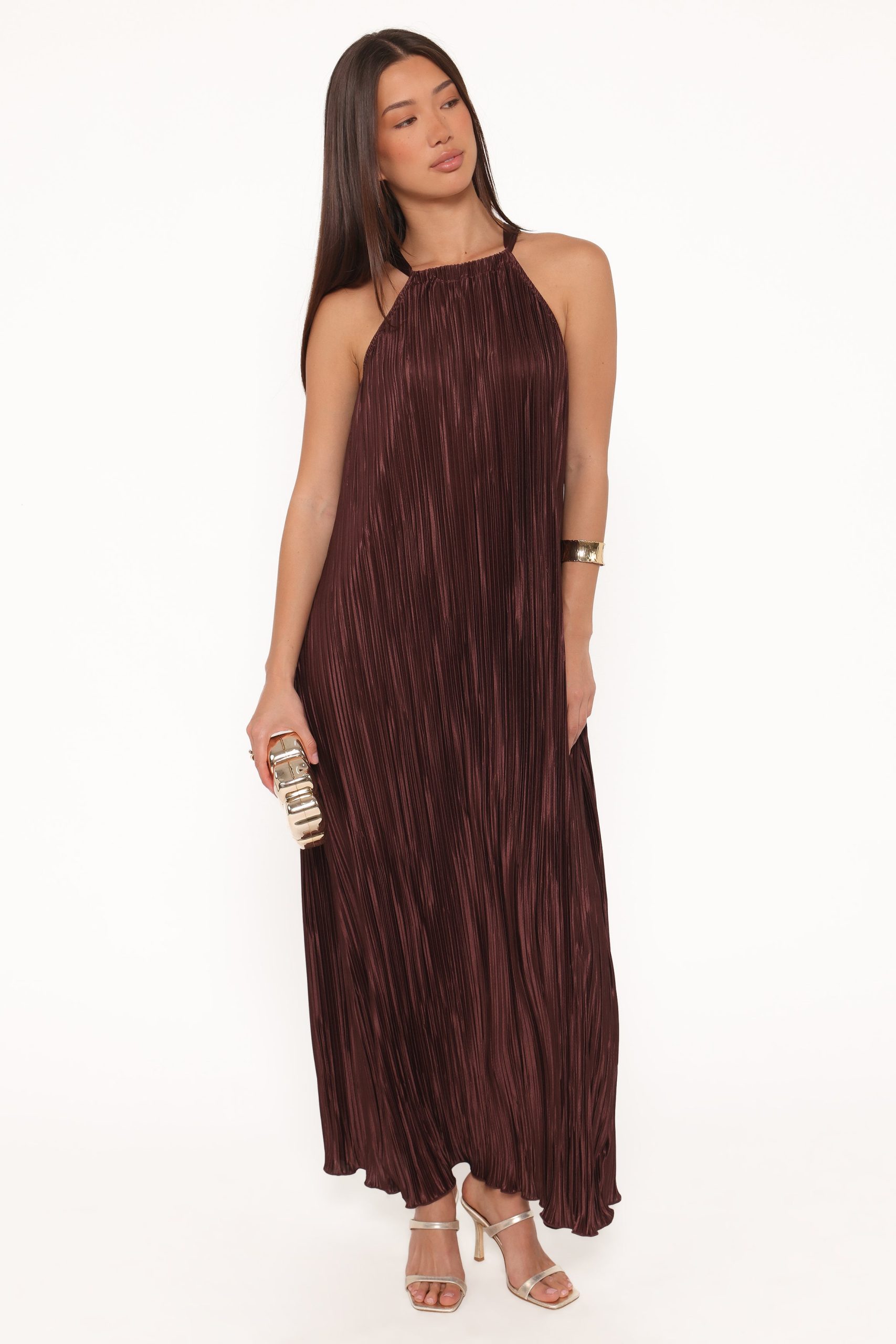Melody Plisse Halter Maxi Dress - Brown - Image 5