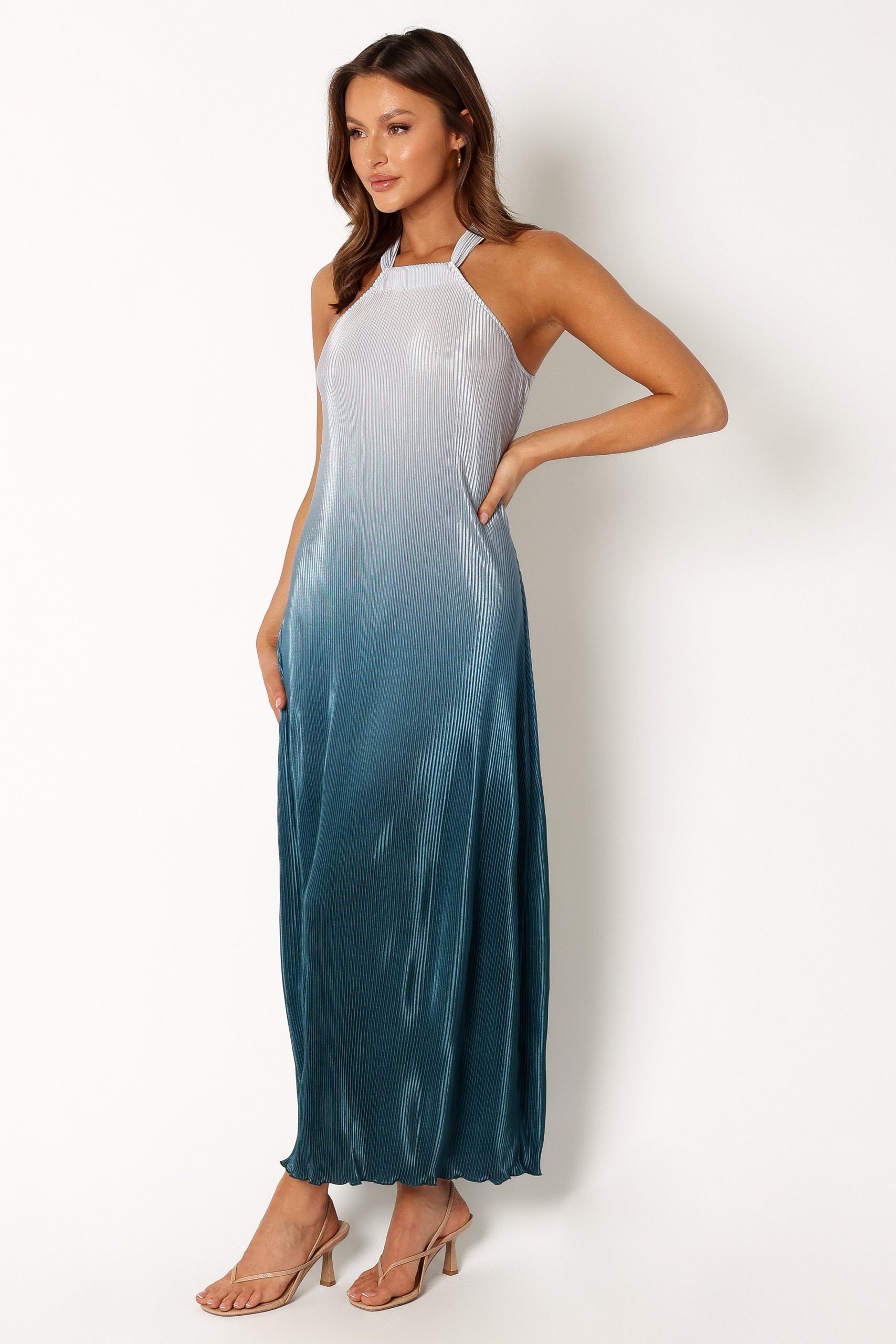 Melody Plisse Halter Maxi Dress - Navy Gradient - Image 4