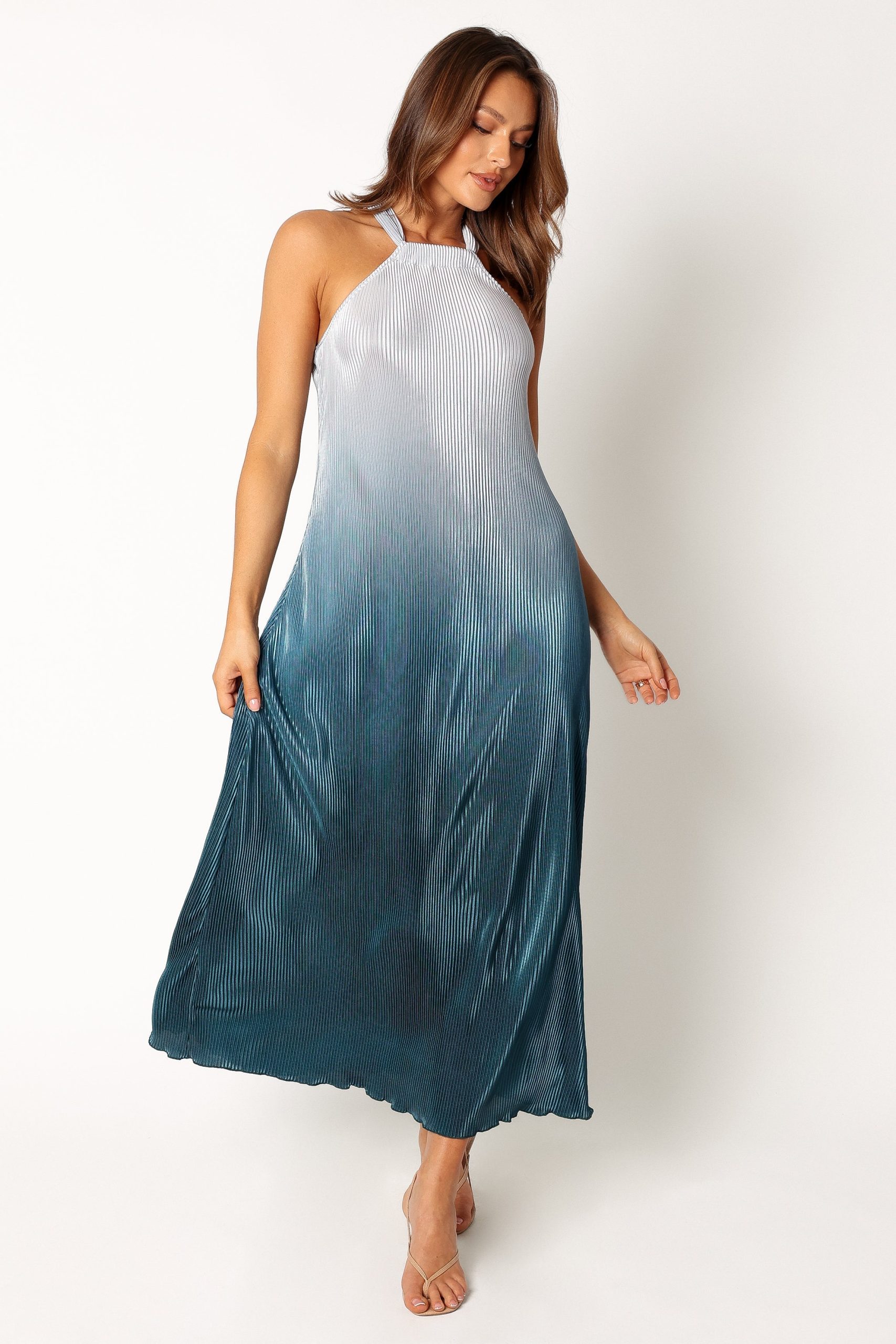 Melody Plisse Halter Maxi Dress - Navy Gradient - Image 8