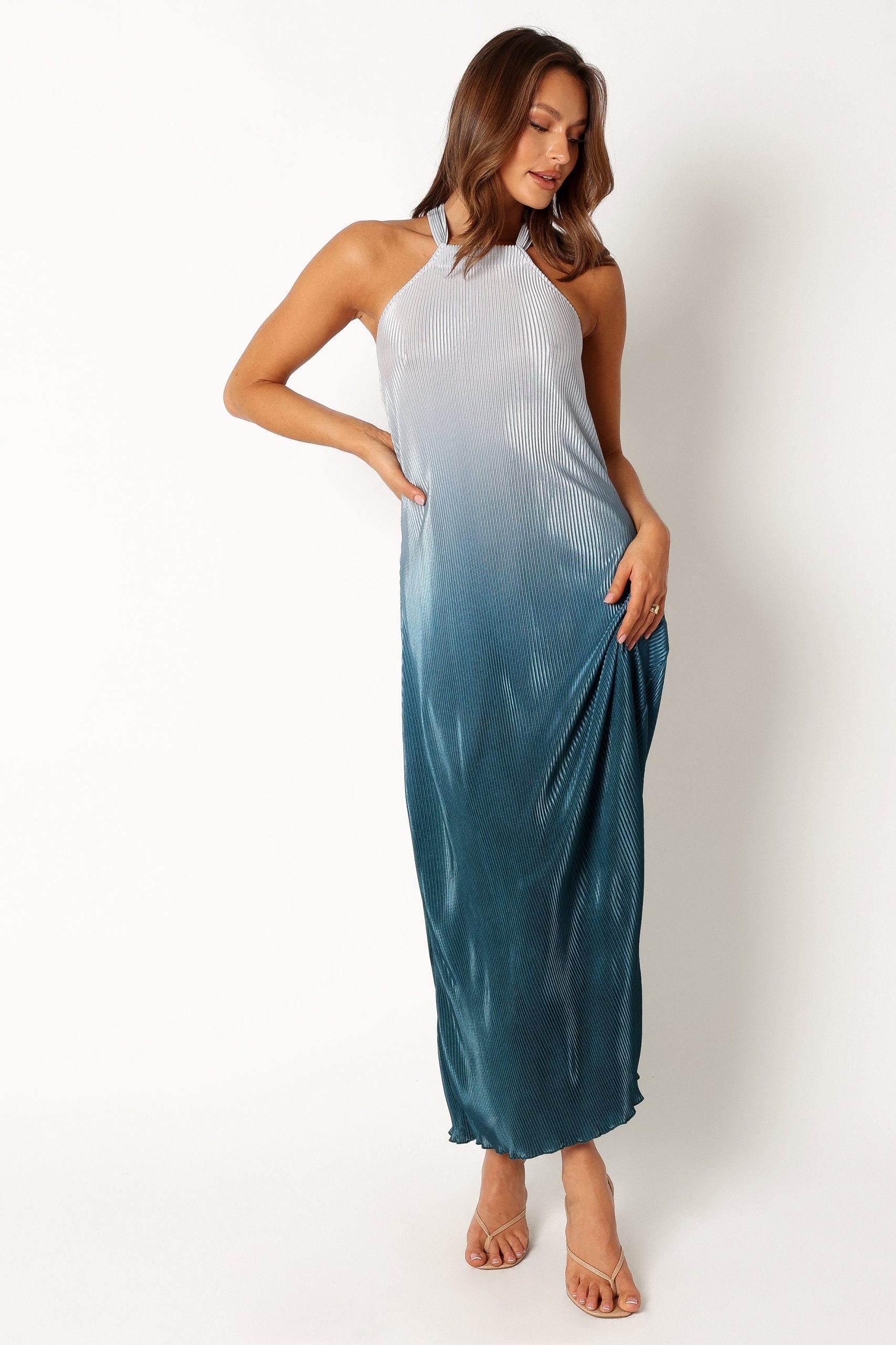 Melody Plisse Halter Maxi Dress - Navy Gradient - Image 10
