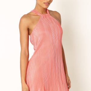 Melody Plisse Halter Mini Dress - Coral