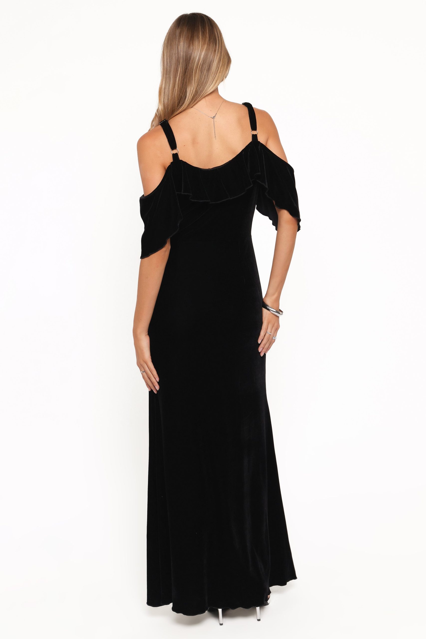 Micah Off Shoulder Velvet Maxi Dress - Black - Image 4