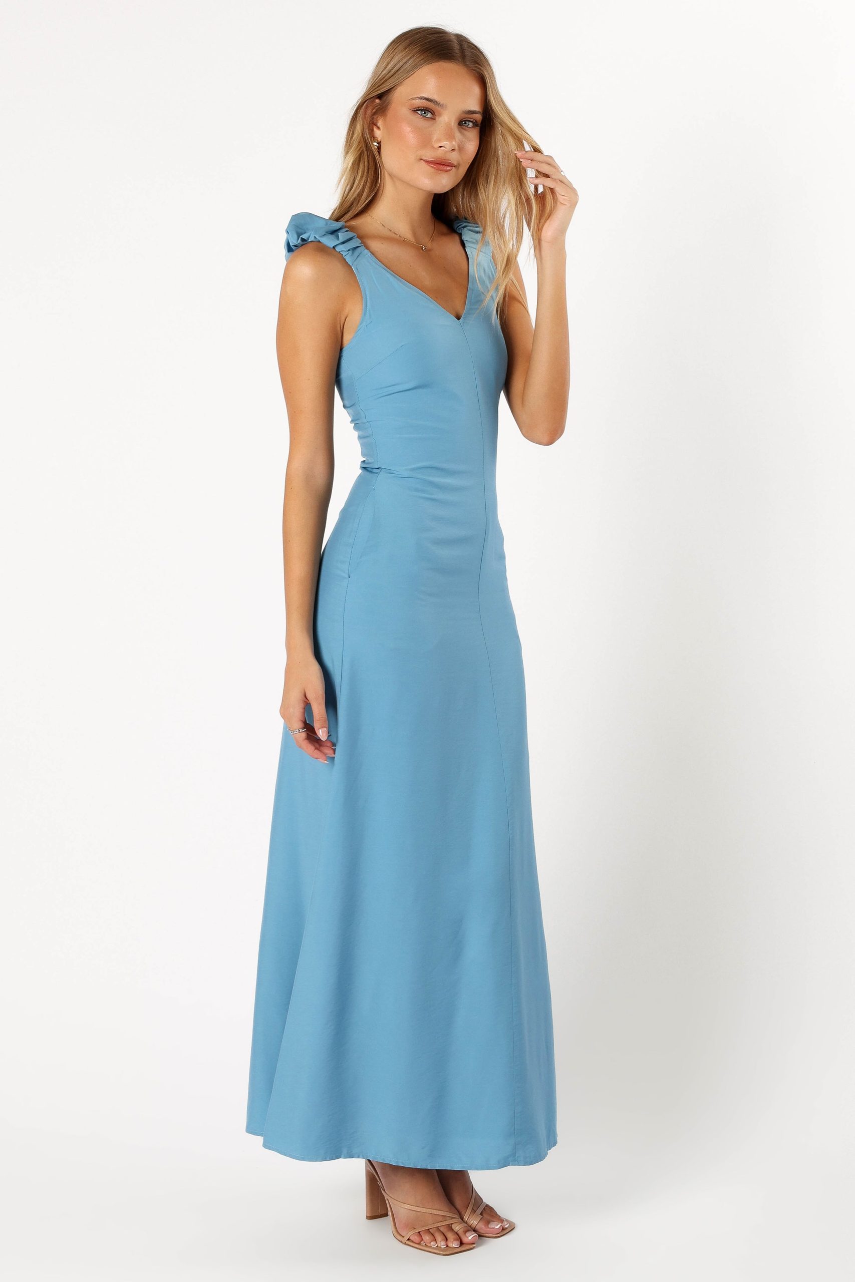 Michael Ruched Strap Maxi Dress - Blue - Image 12