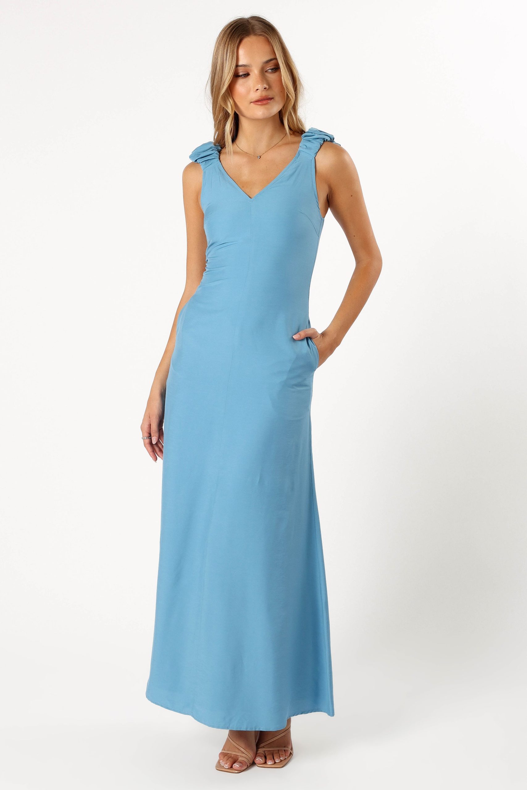 Michael Ruched Strap Maxi Dress - Blue - Image 8