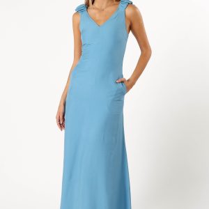 Michael Ruched Strap Maxi Dress - Blue
