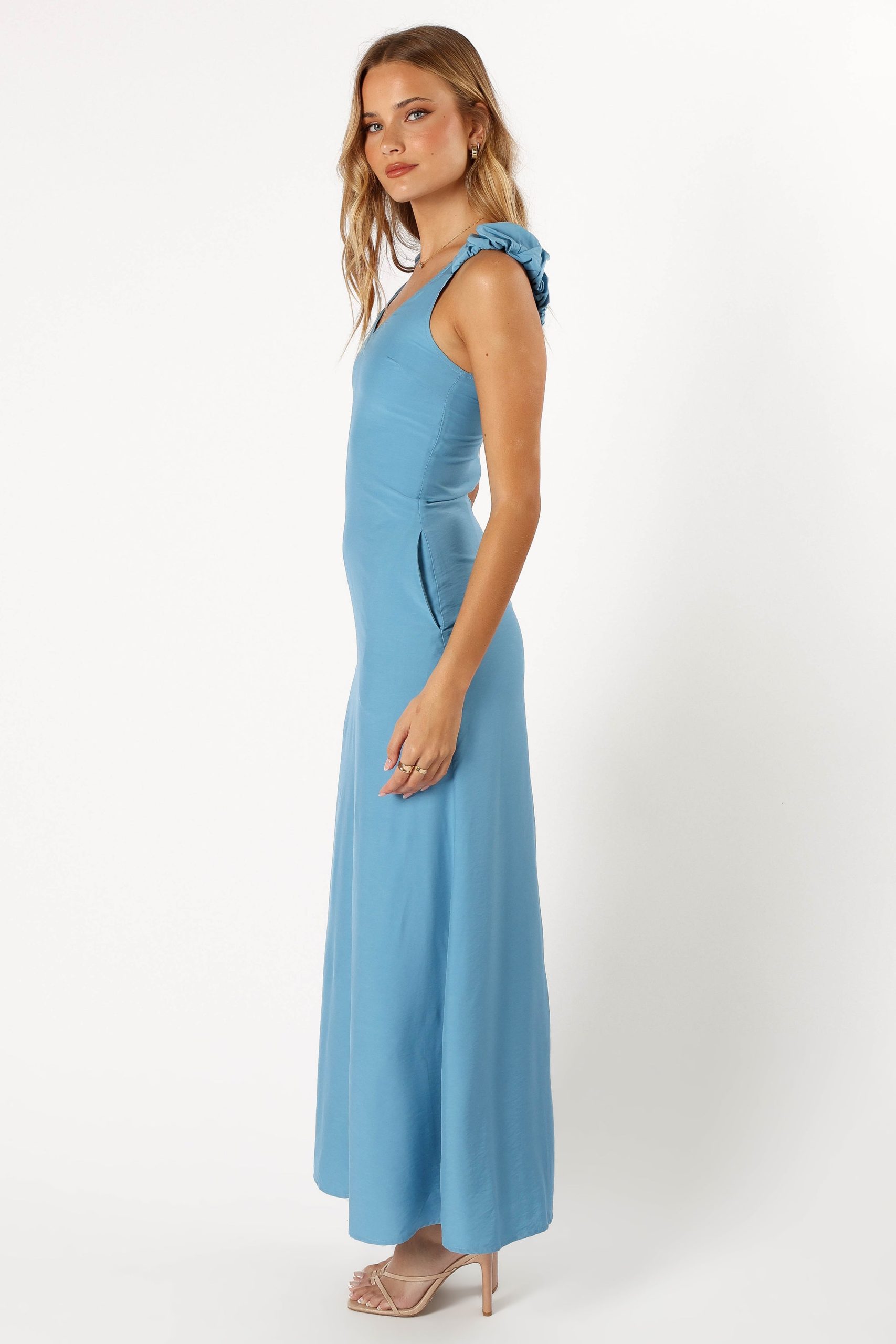 Michael Ruched Strap Maxi Dress - Blue - Image 3