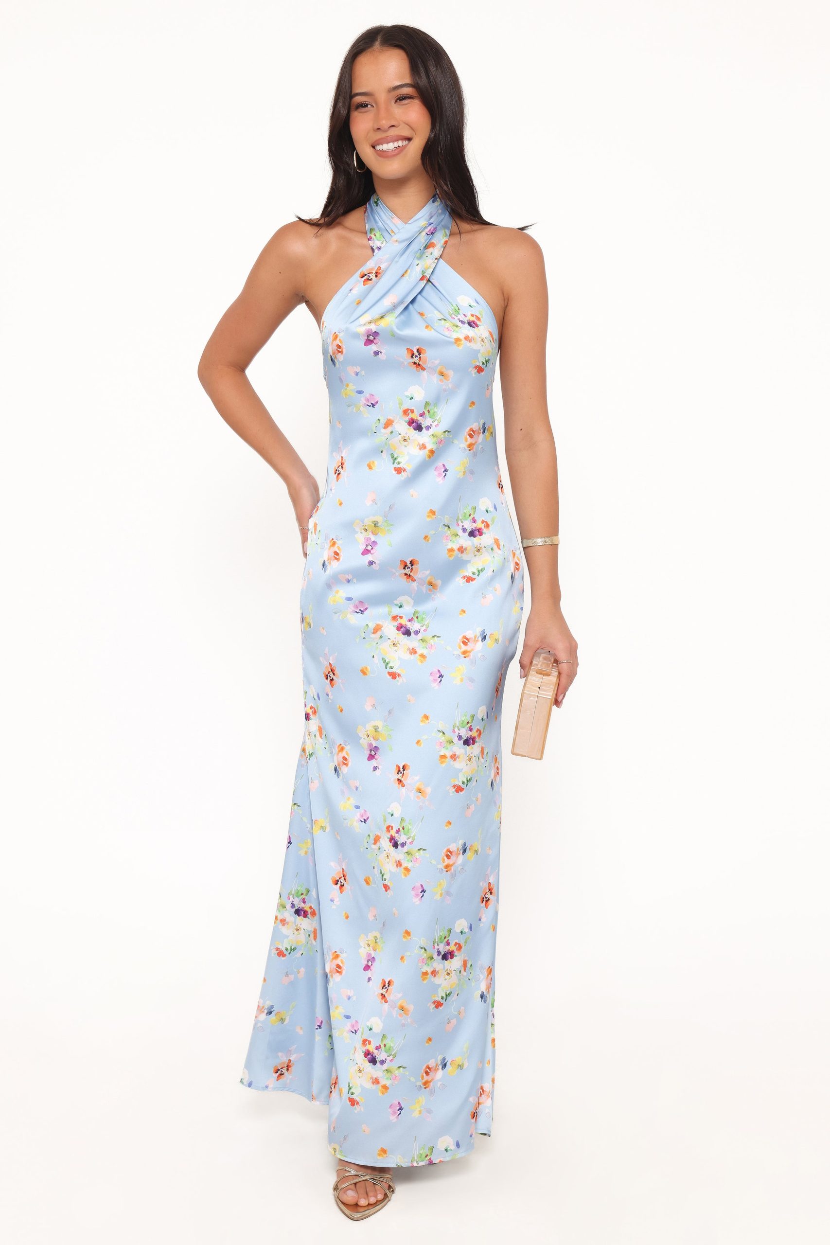 Mila Halterneck Maxi Dress - Cornflower Blue Floral - Image 2