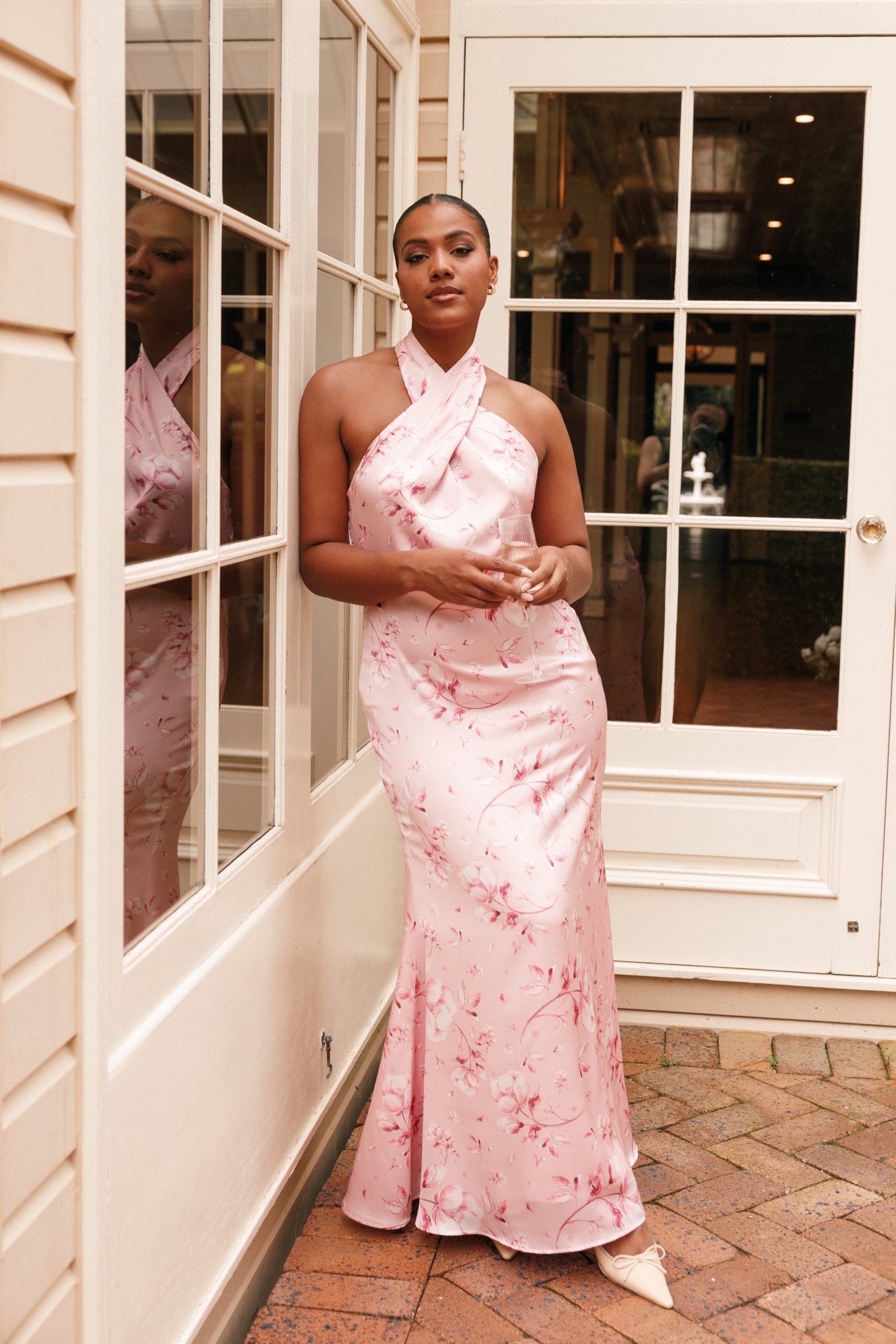 Mila Halterneck Maxi Dress - Pink Floral - Image 2