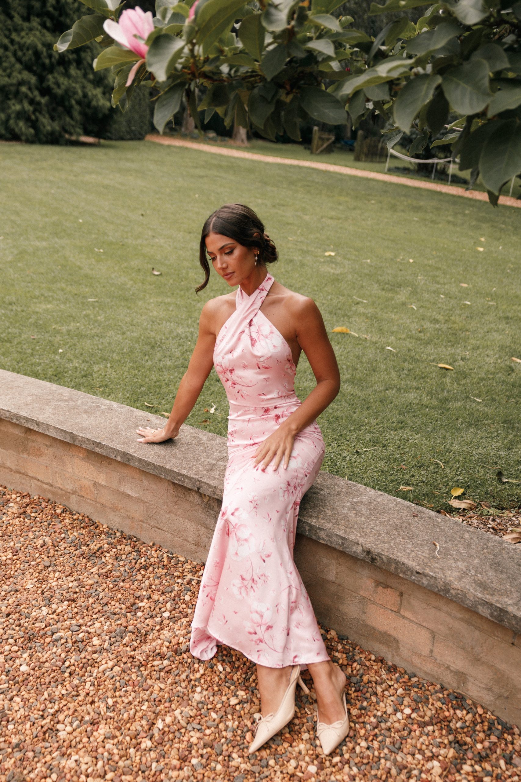 Mila Halterneck Maxi Dress - Pink Floral - Image 9