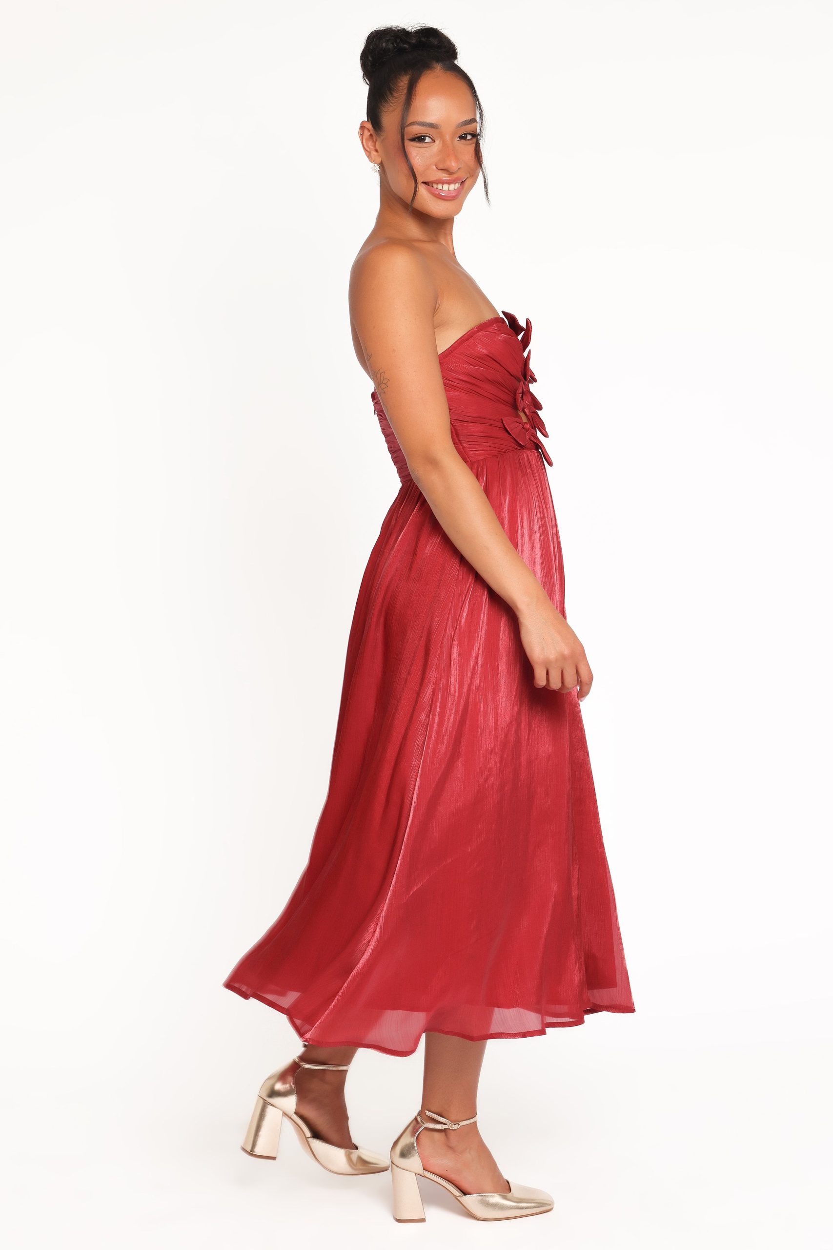 Mila Strapless Midi Dress - Red - Image 5