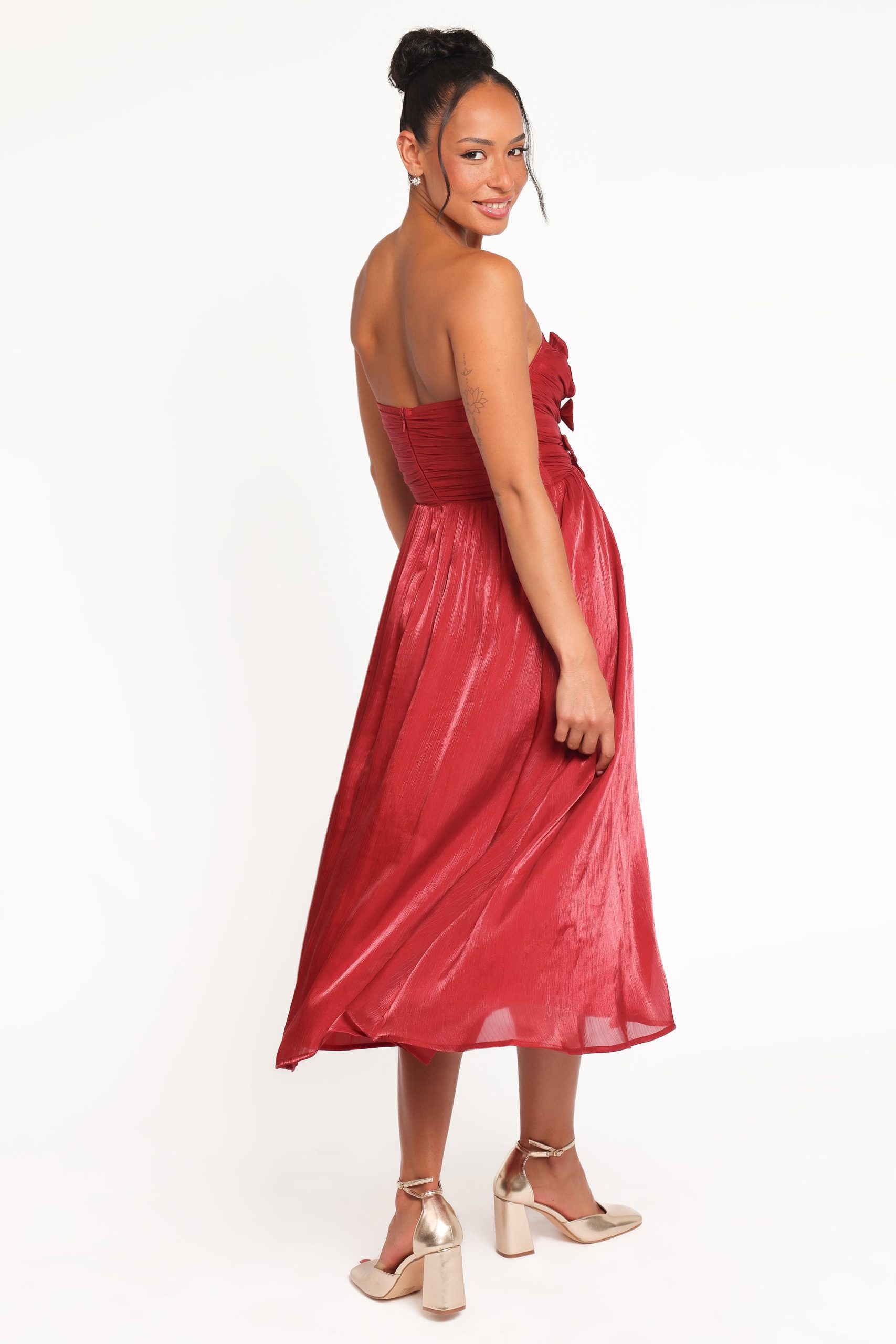 Mila Strapless Midi Dress - Red - Image 4