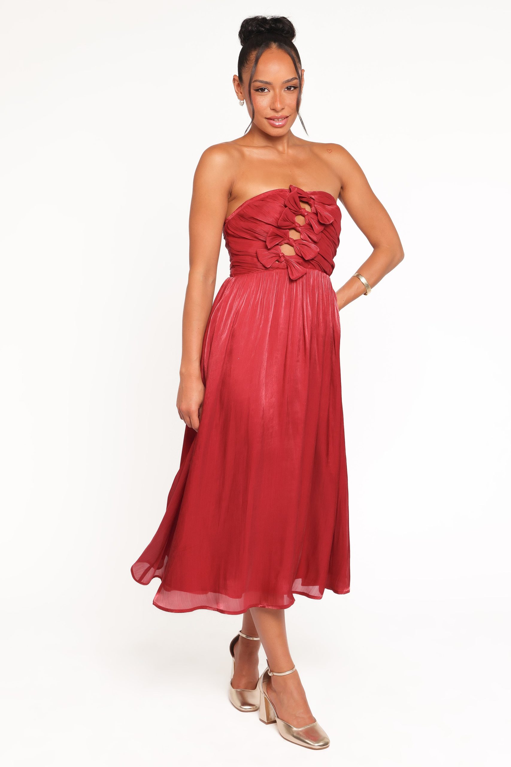 Mila Strapless Midi Dress - Red - Image 6