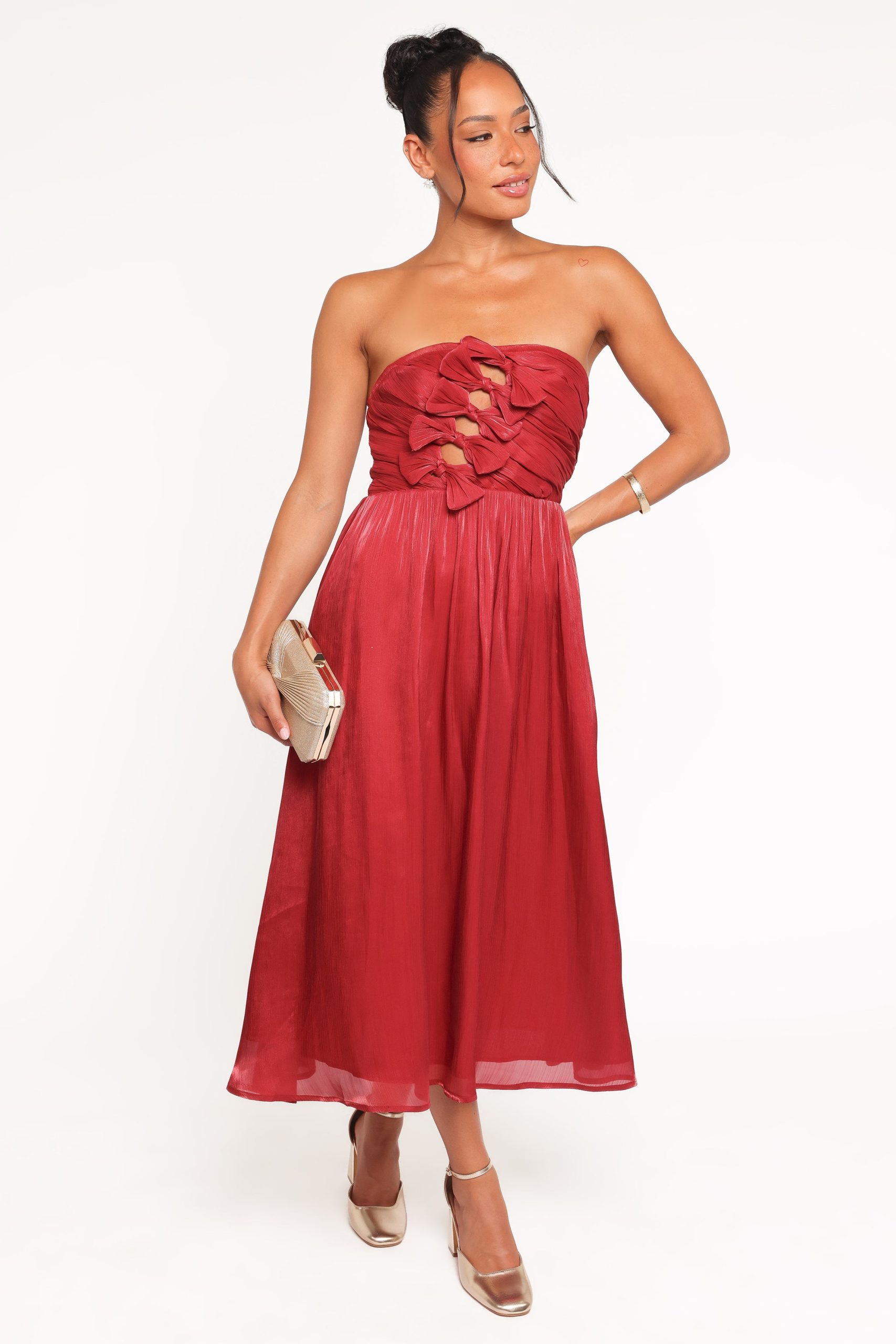 Mila Strapless Midi Dress - Red - Image 2