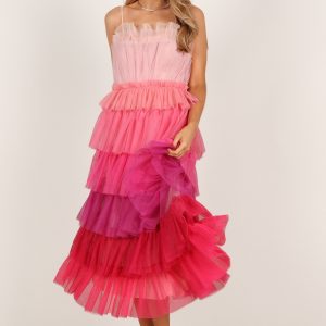 Minnie Tiered Tulle Midi Dress - Pink