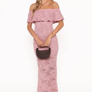 Mirelle Off Shoulder Lace Maxi Dress - Pink