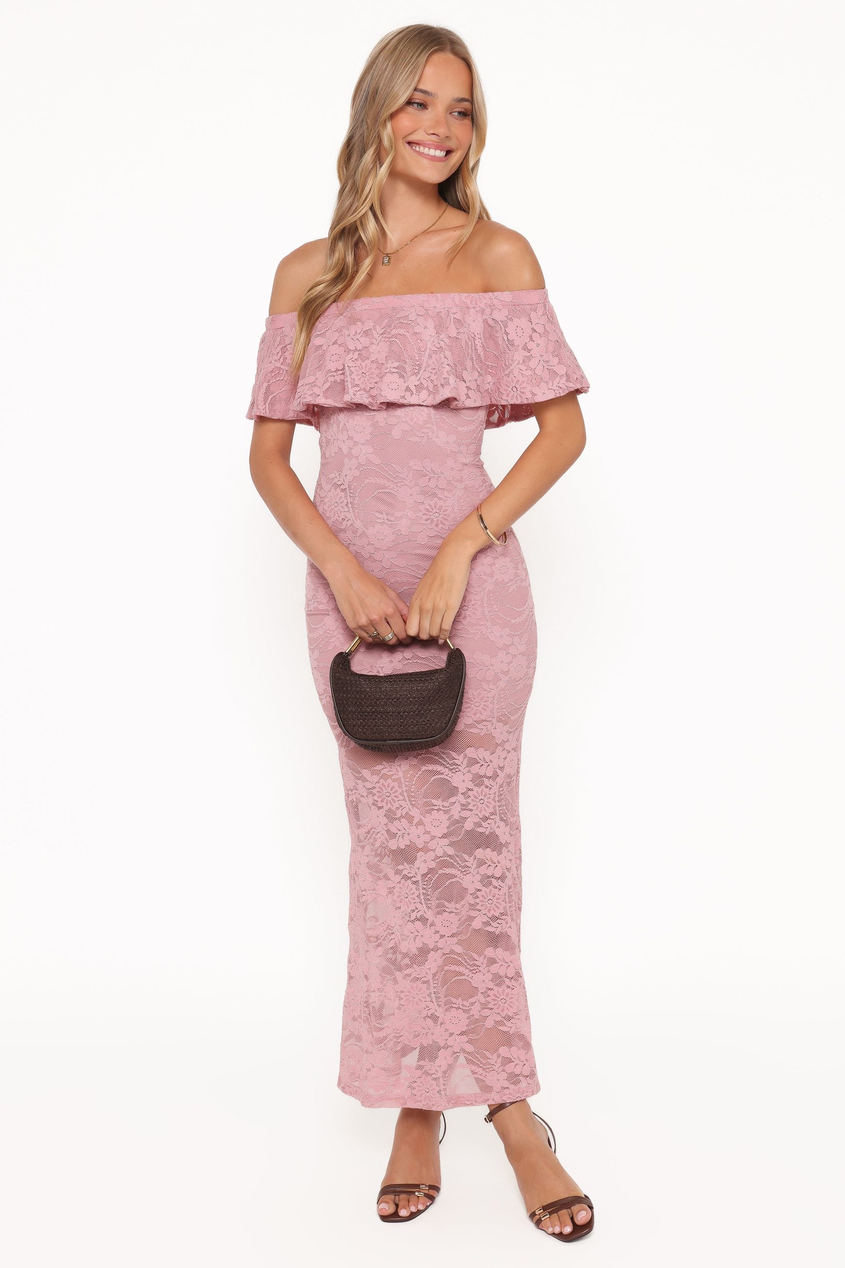 Mirelle Off Shoulder Lace Maxi Dress - Pink