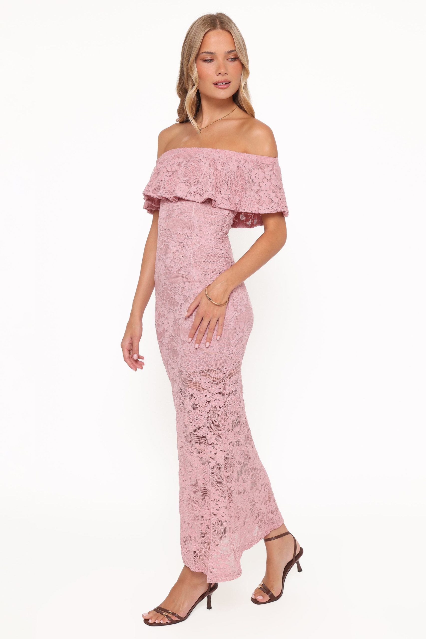 Mirelle Off Shoulder Lace Maxi Dress - Pink - Image 3
