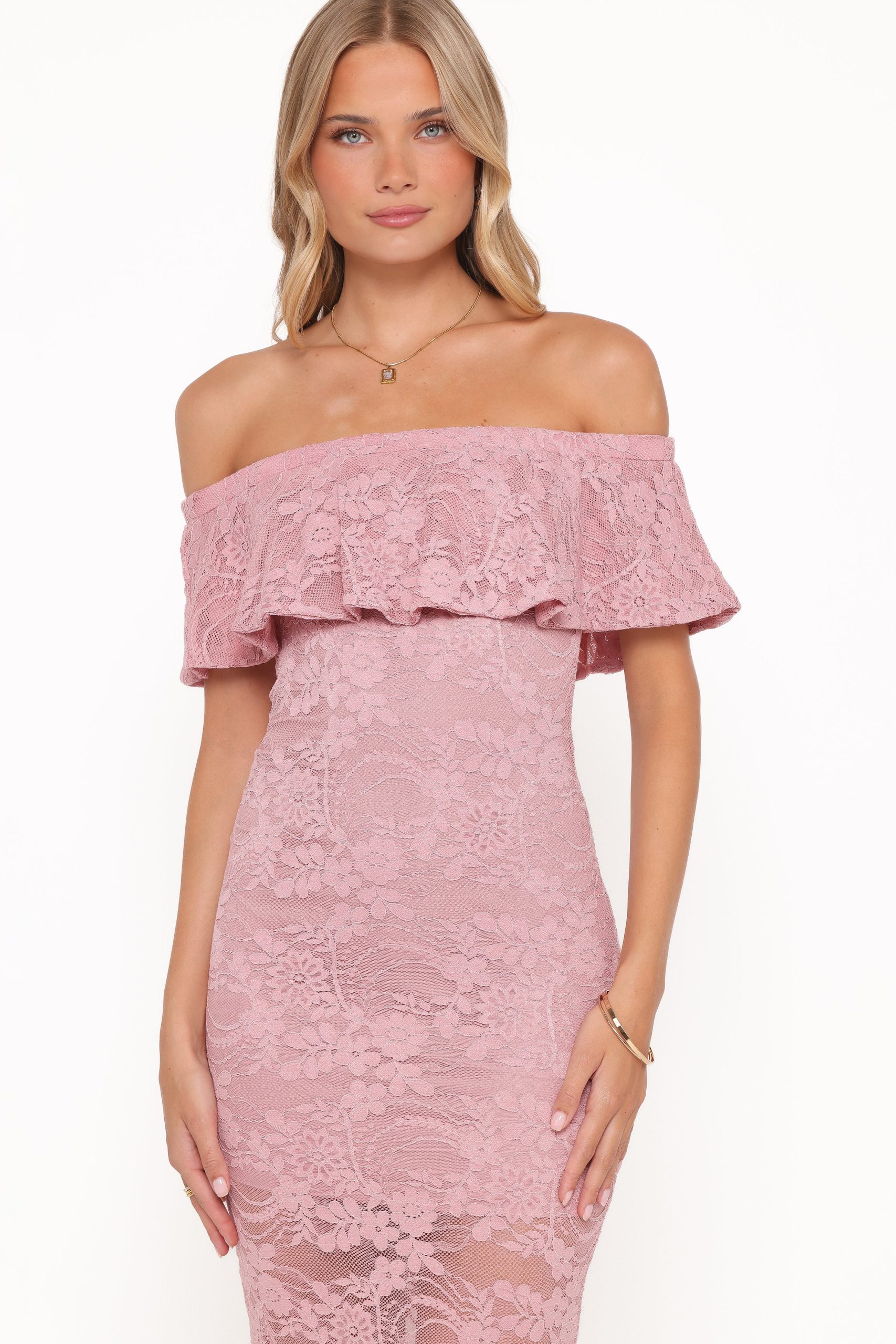 Mirelle Off Shoulder Lace Maxi Dress - Pink - Image 2