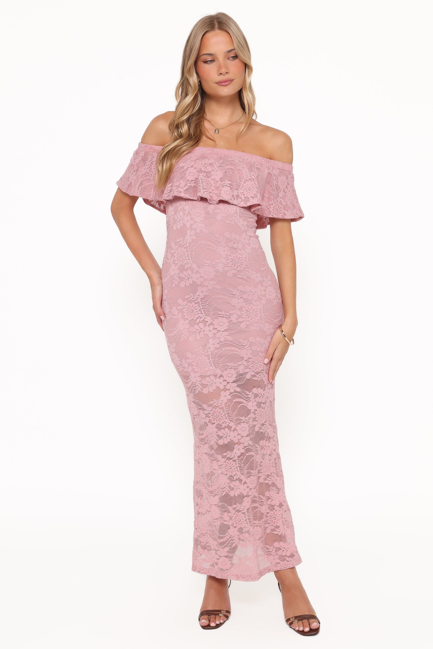 Mirelle Off Shoulder Lace Maxi Dress - Pink - Image 5