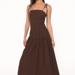 Mischa Maxi Dress - Brown Polka Dot
