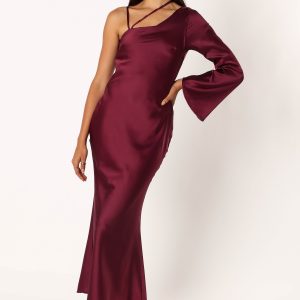Moly One Shoulder Midi Dress - Wine