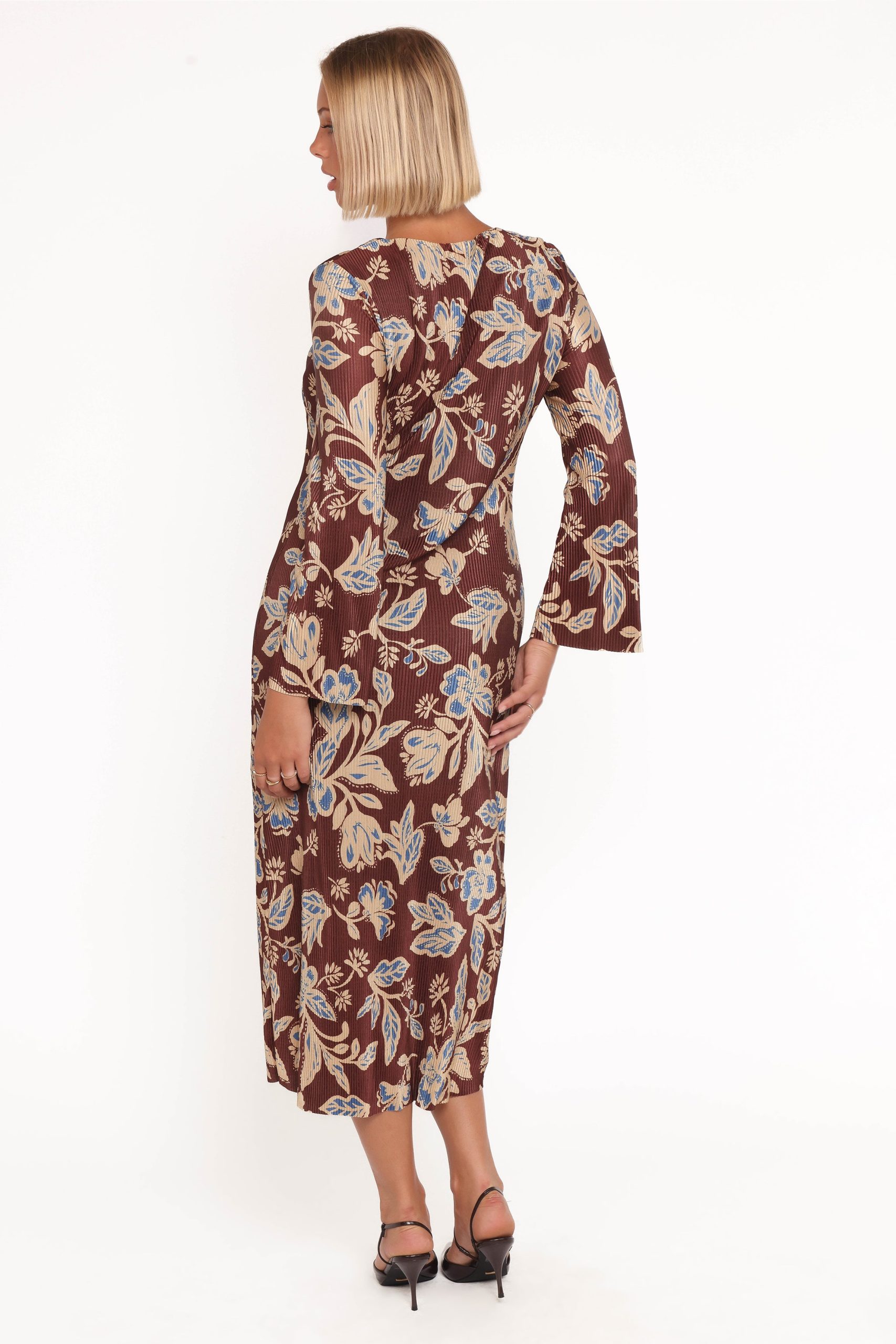 Morena Long Sleeve Midi Dress - Brown Floral - Image 4