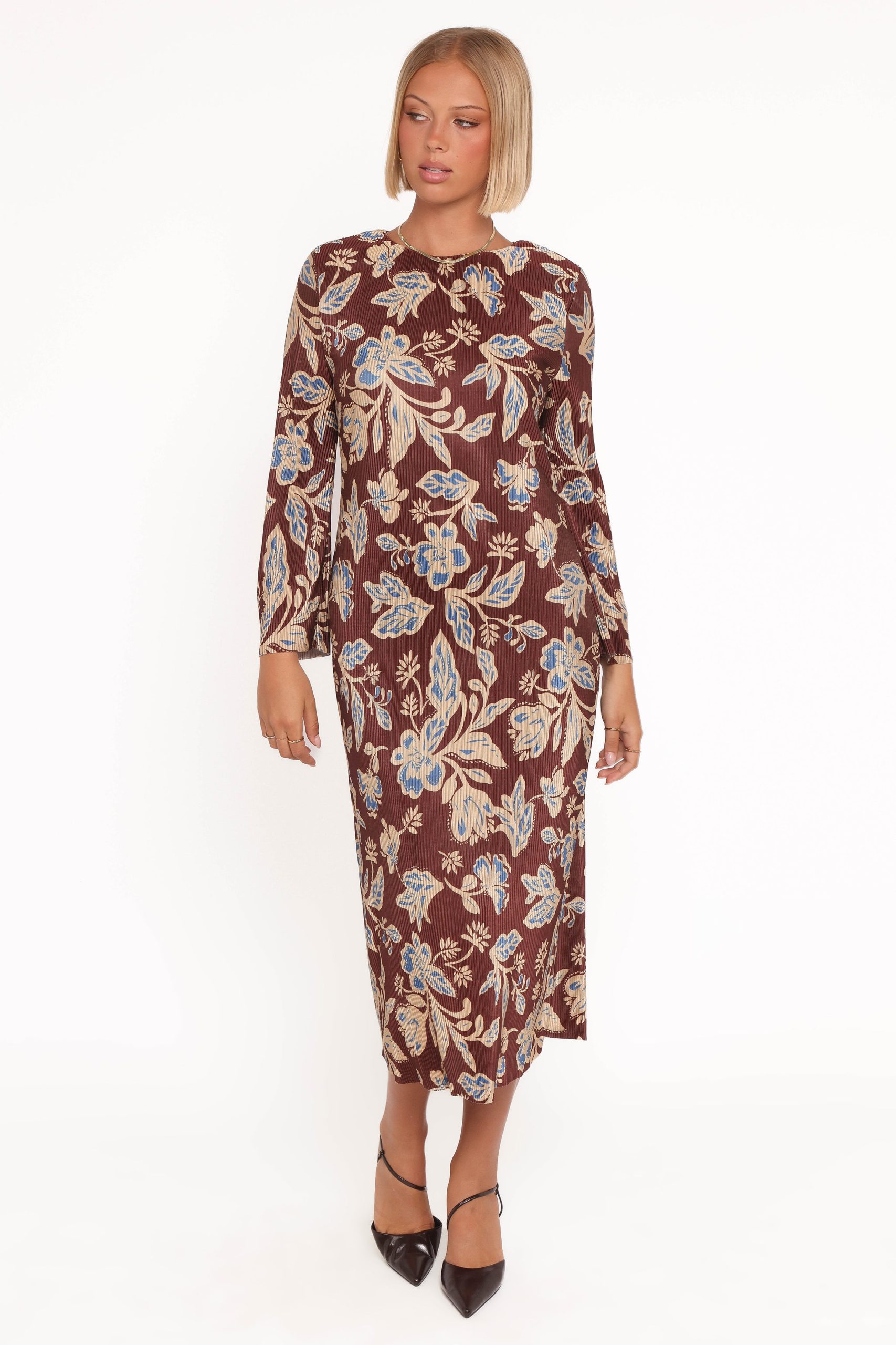 Morena Long Sleeve Midi Dress - Brown Floral - Image 5