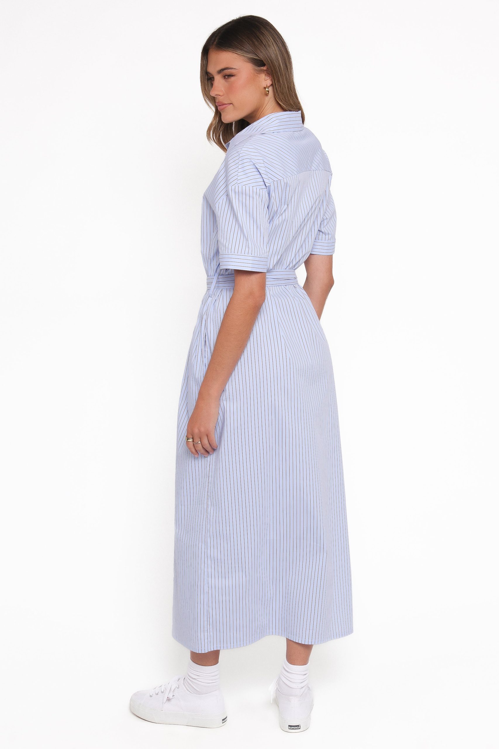 Morrison Short Sleeve Shirt Dress - Blue Brown Stripe - Image 5