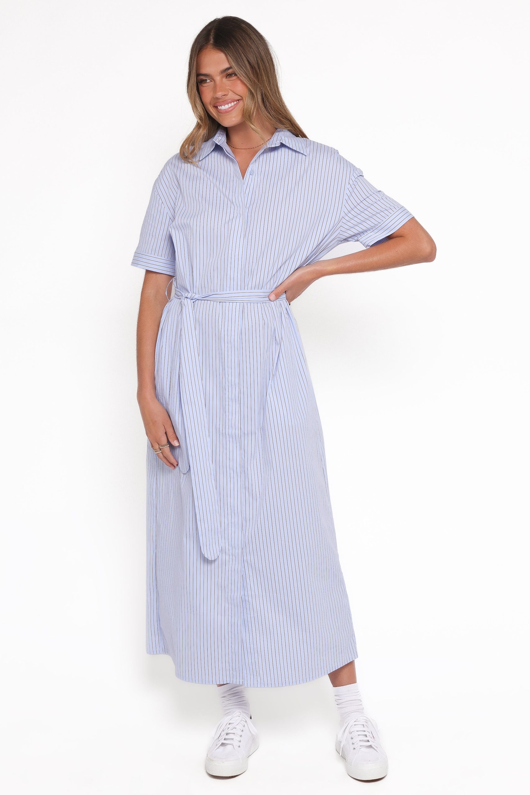 Morrison Short Sleeve Shirt Dress - Blue Brown Stripe - Image 6