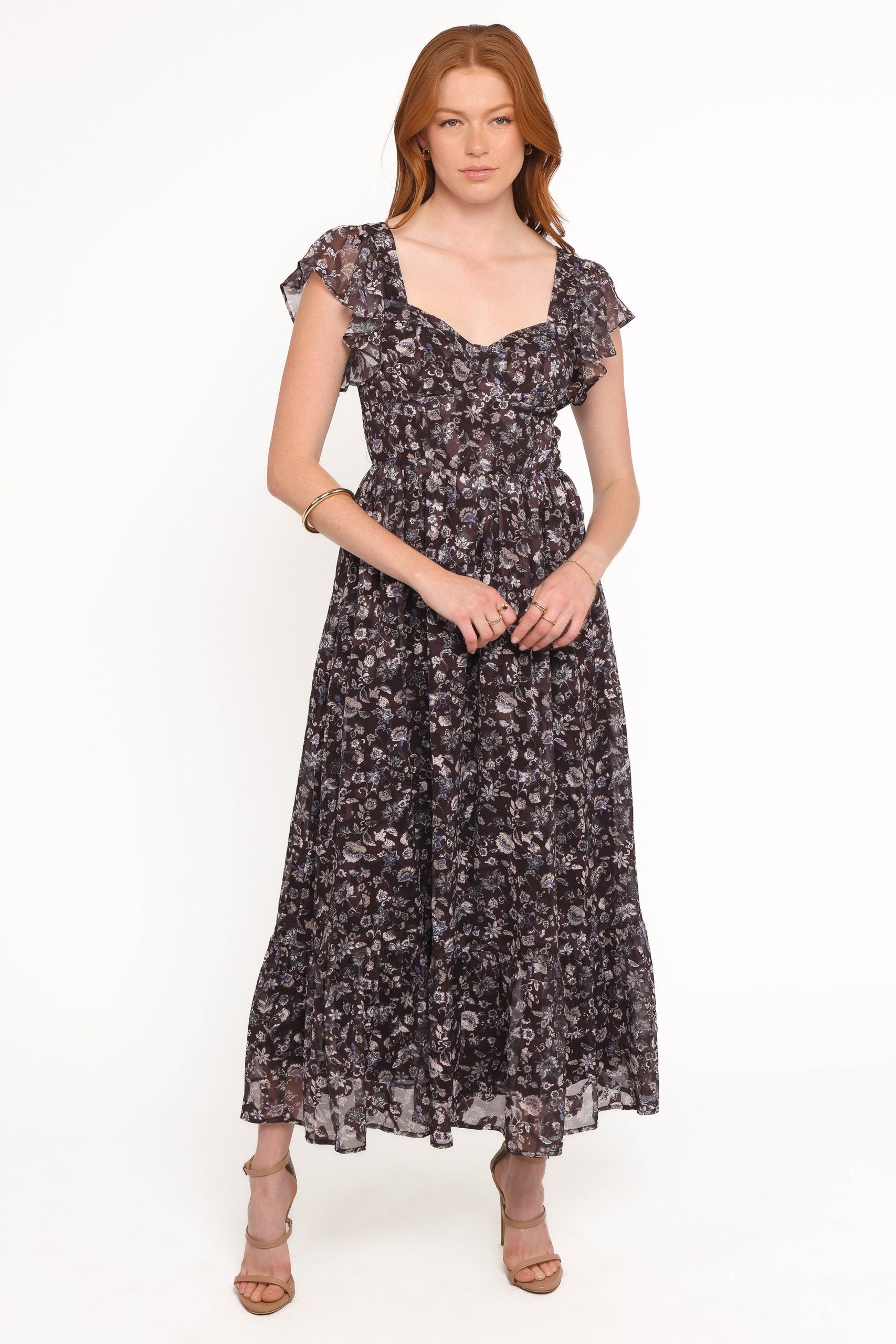Myles Maxi Dress - Brown/Blue Floral - Image 2