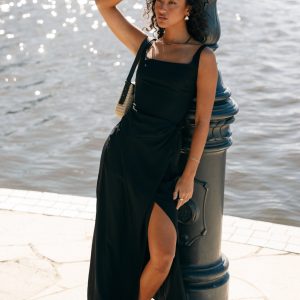 Nadea Faux Wrap Maxi Dress - Black