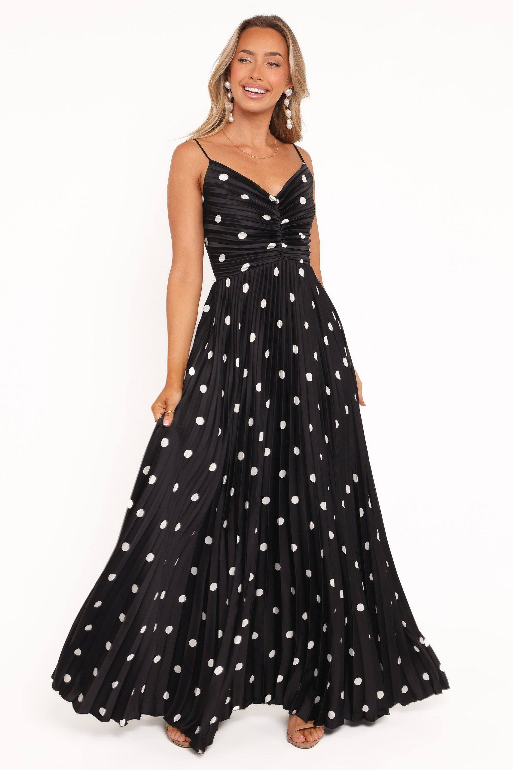 Naira Pleated Maxi Dress - Black Polka Dot - Image 2
