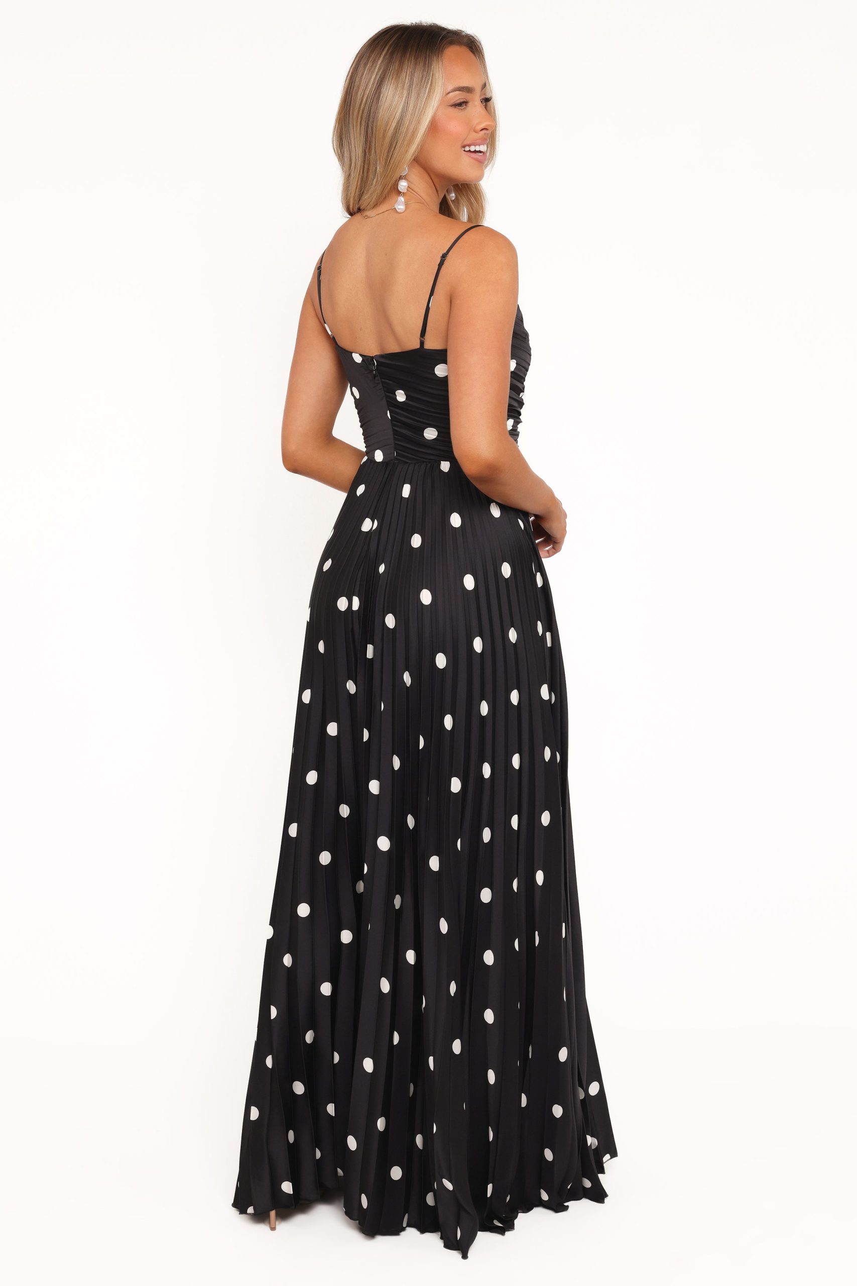Naira Pleated Maxi Dress - Black Polka Dot - Image 6
