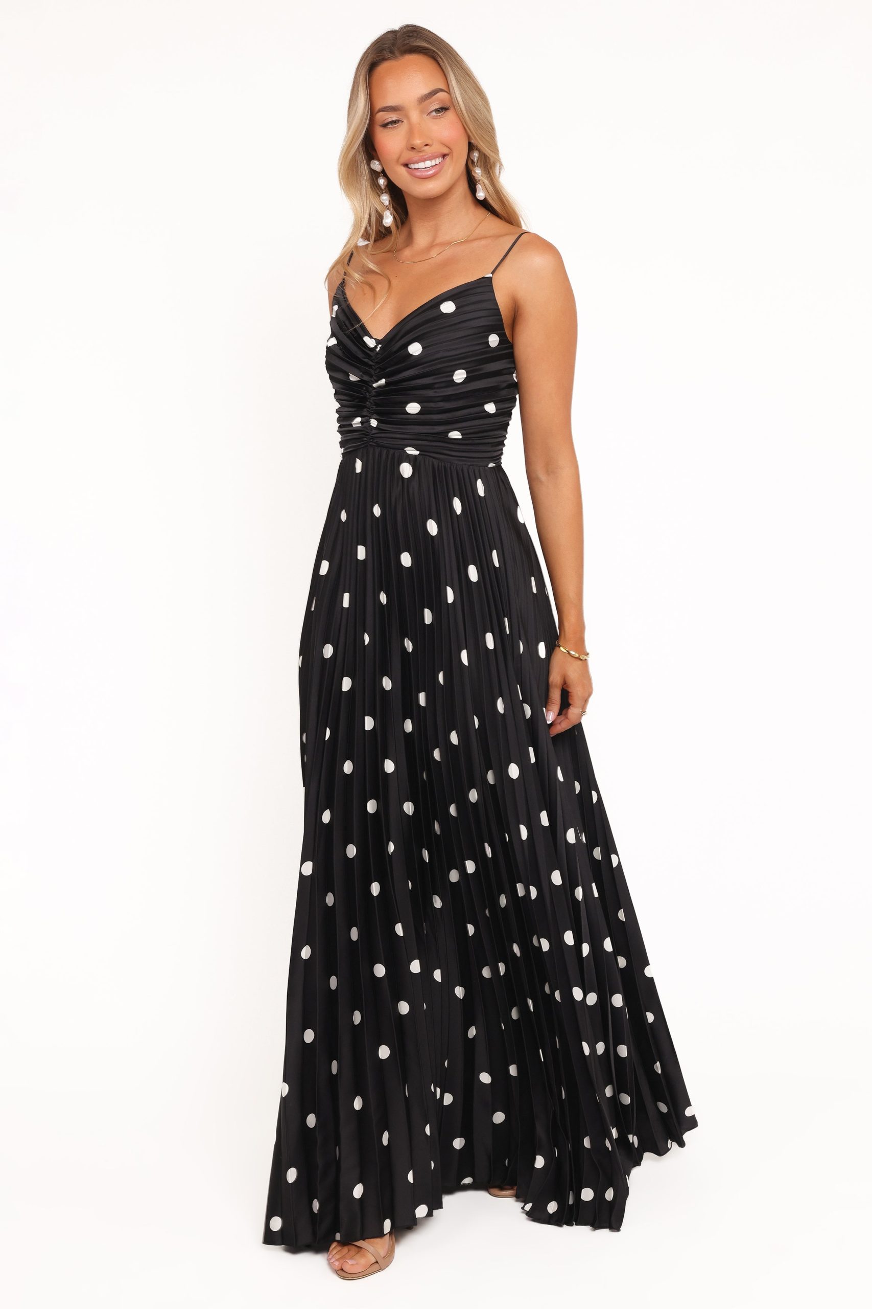 Naira Pleated Maxi Dress - Black Polka Dot - Image 5