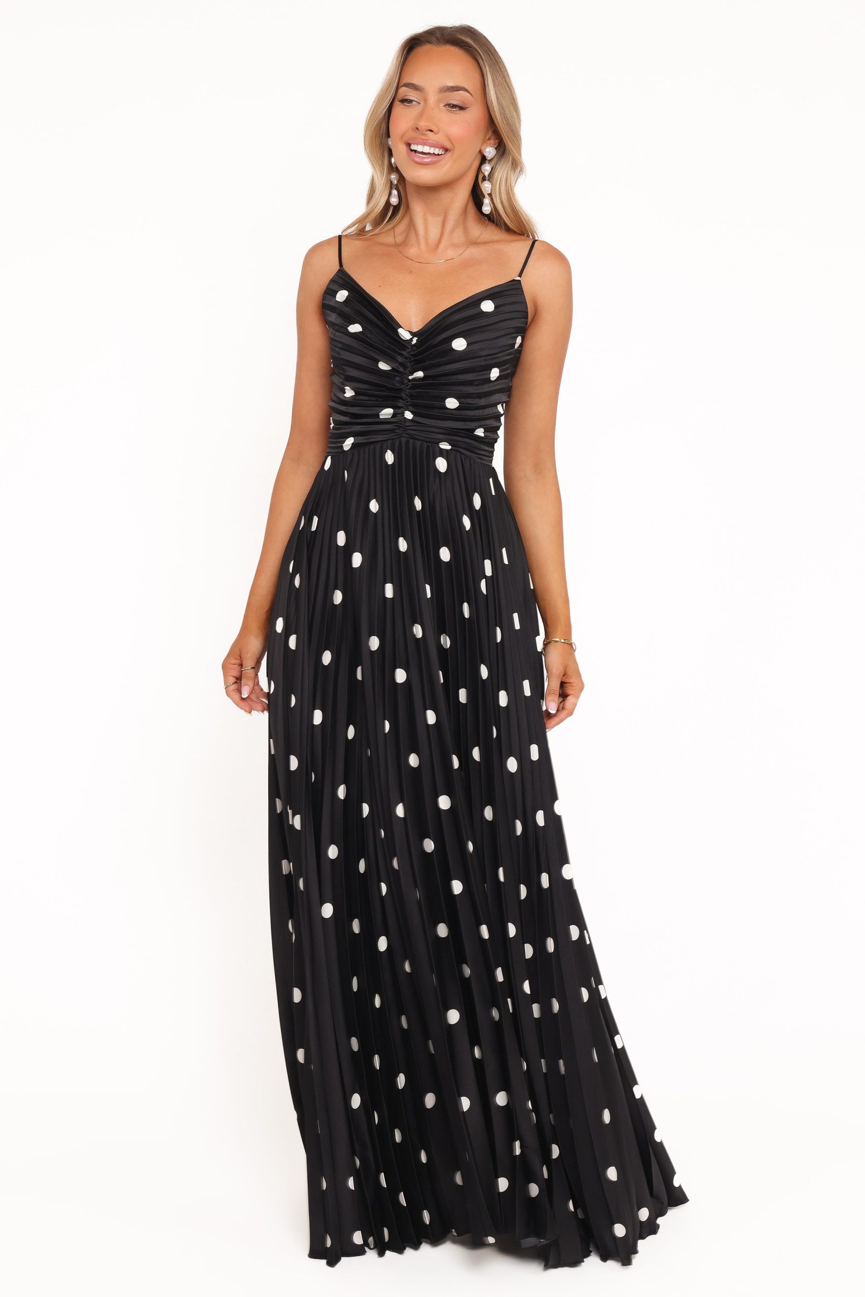 Naira Pleated Maxi Dress - Black Polka Dot - Image 7