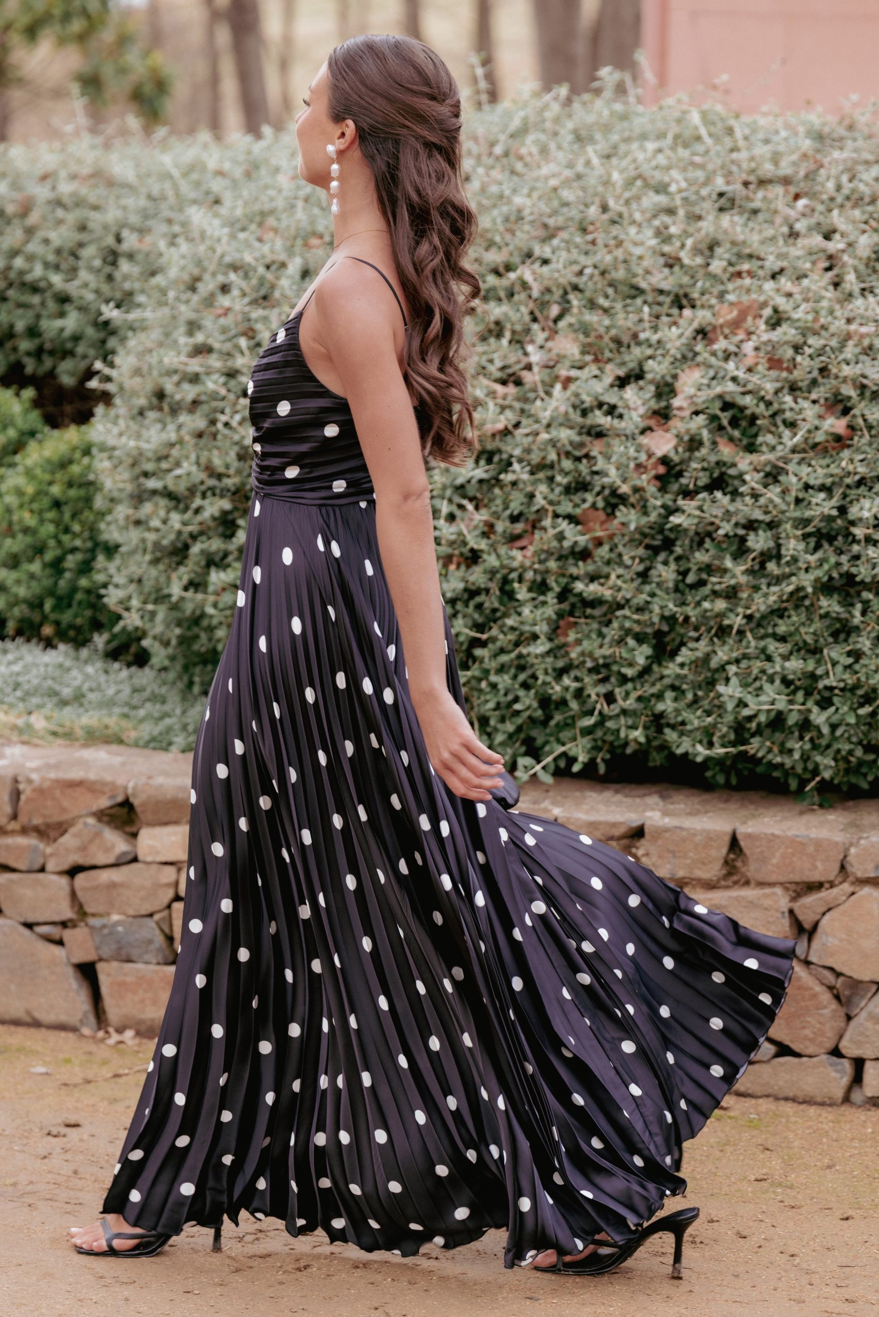 Naira Pleated Maxi Dress - Black Polka Dot - Image 3