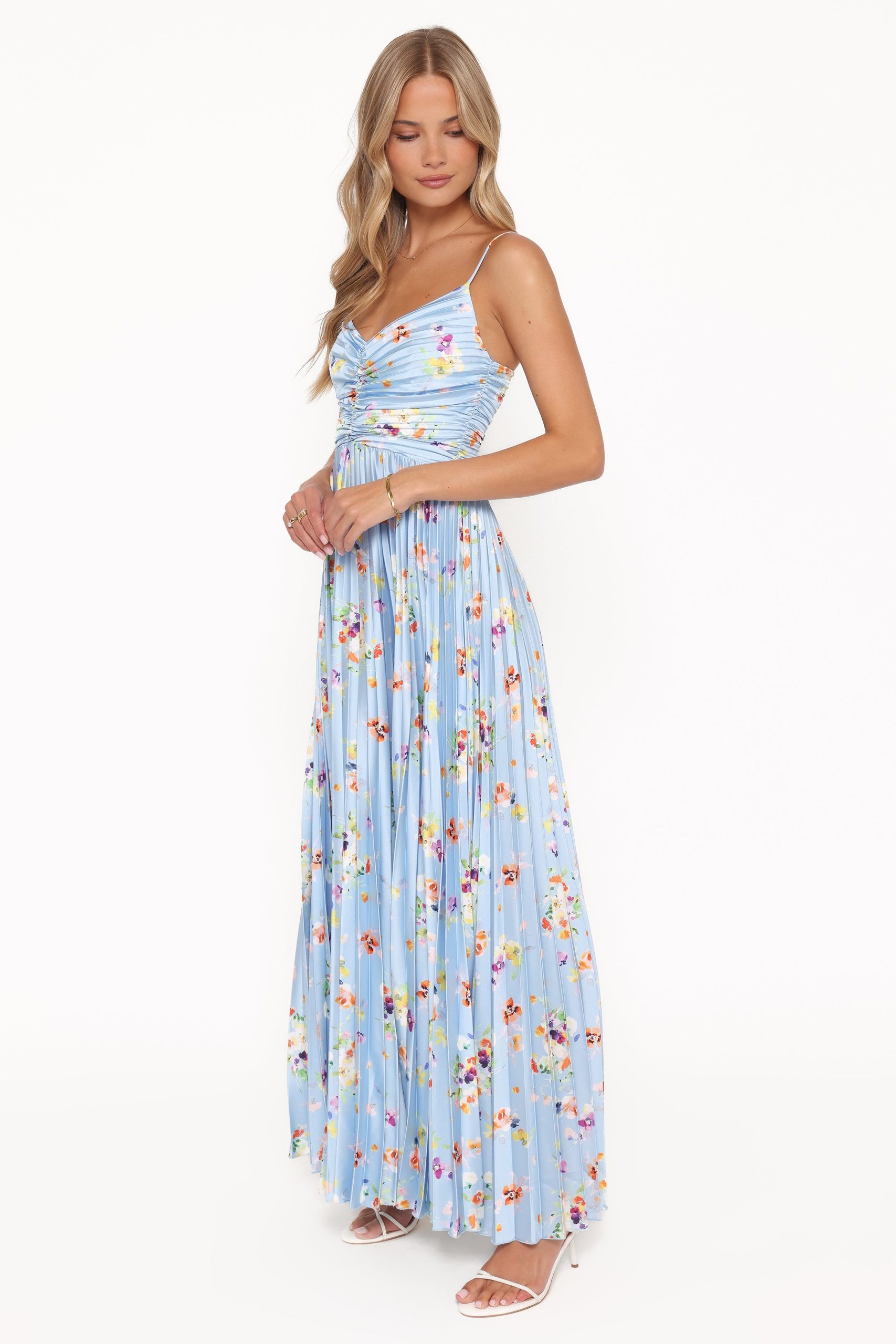 Naira Pleated Maxi Dress - Cornflower Blue Floral - Image 4